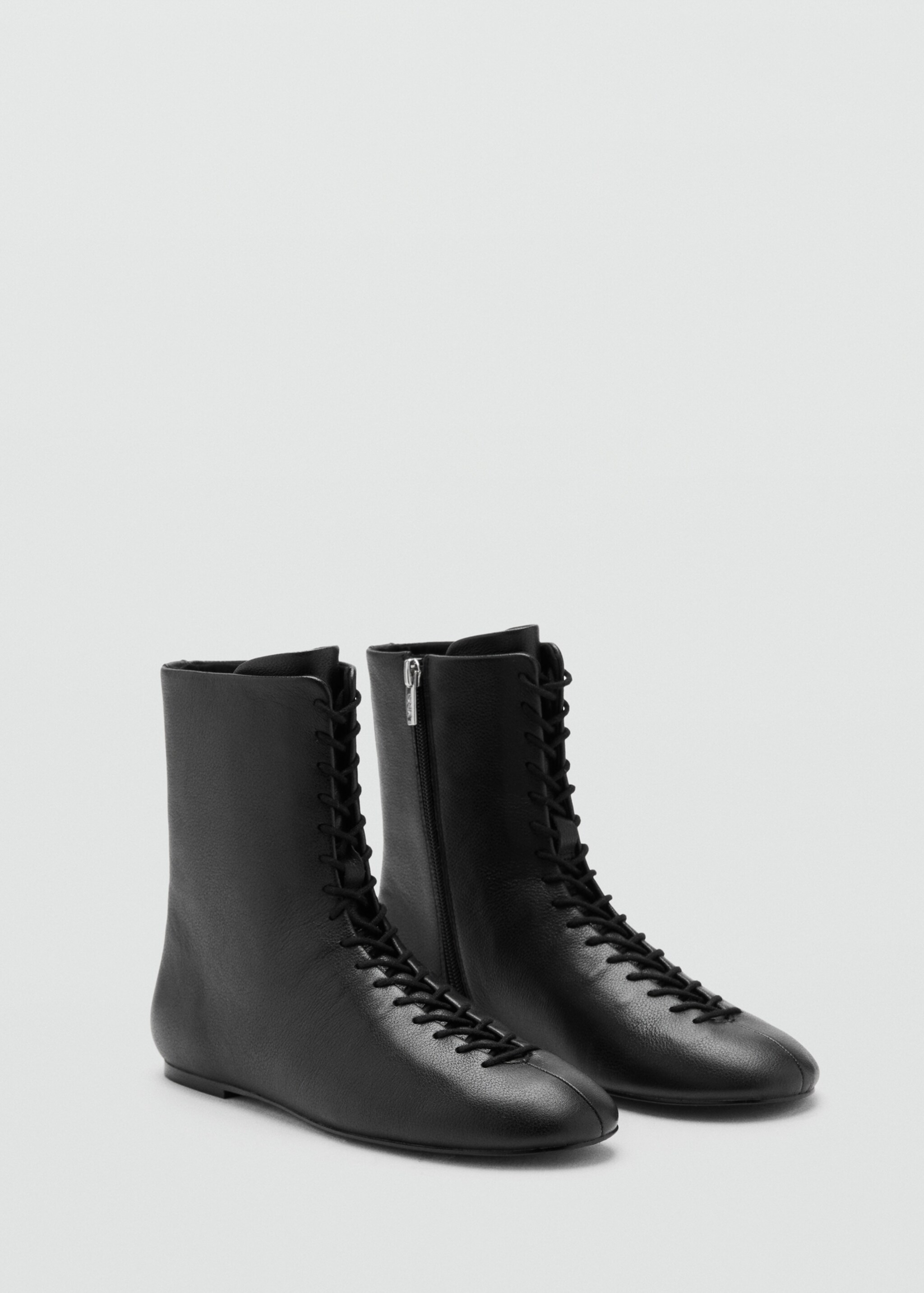 Botín piel cordones - Plano medio, Negro. Ref: 17044429-00.