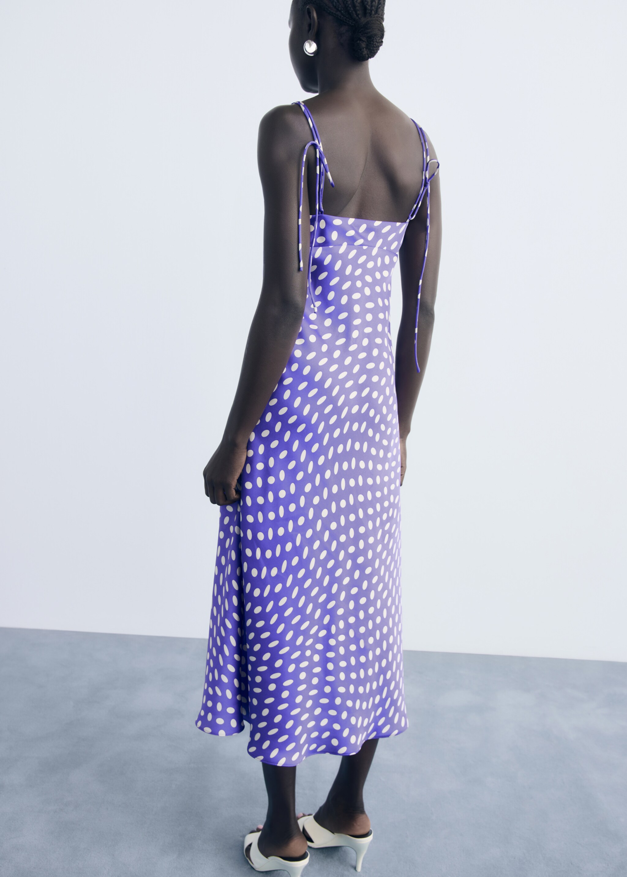 Polka-dot satin-finish dress - Reverse of the article, Blue. Ref: 17044448-00.