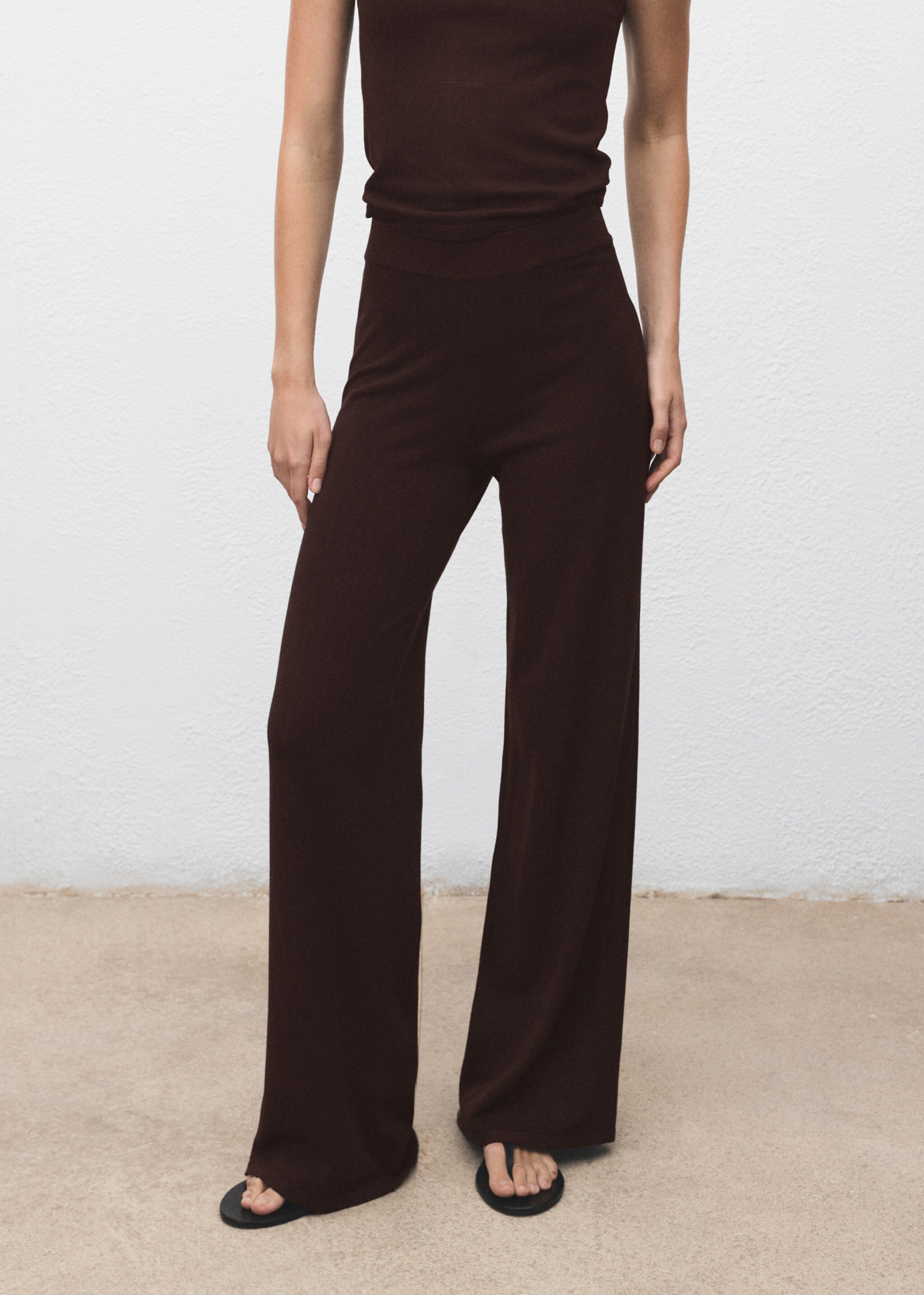 Pantalon wideleg maille fine - Plan moyen, Chocolat. Ref: 17044776-00.