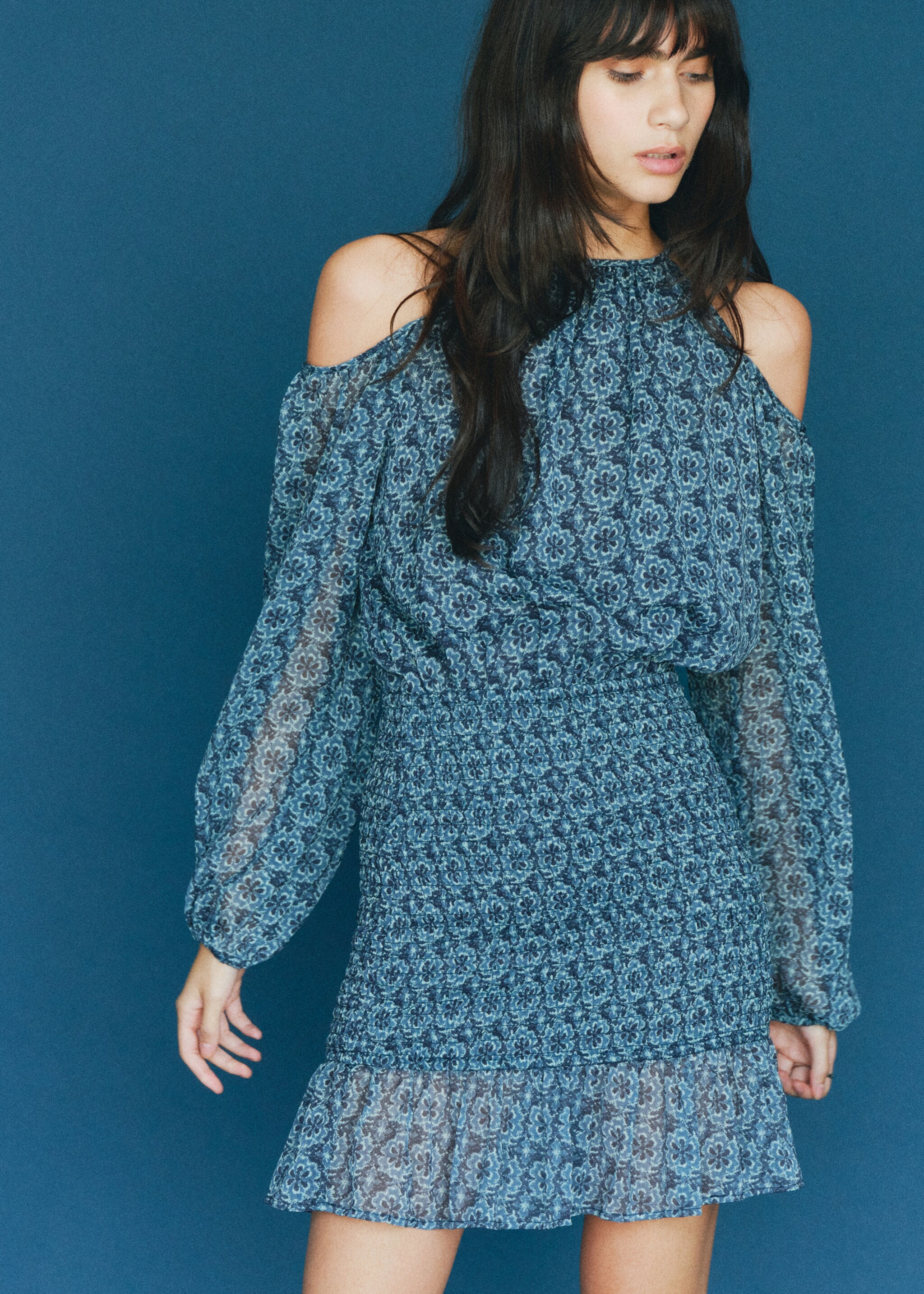 Vestit floral cut-out - Detall de l'article 5, Blau petroli. Ref: 17044778-00.