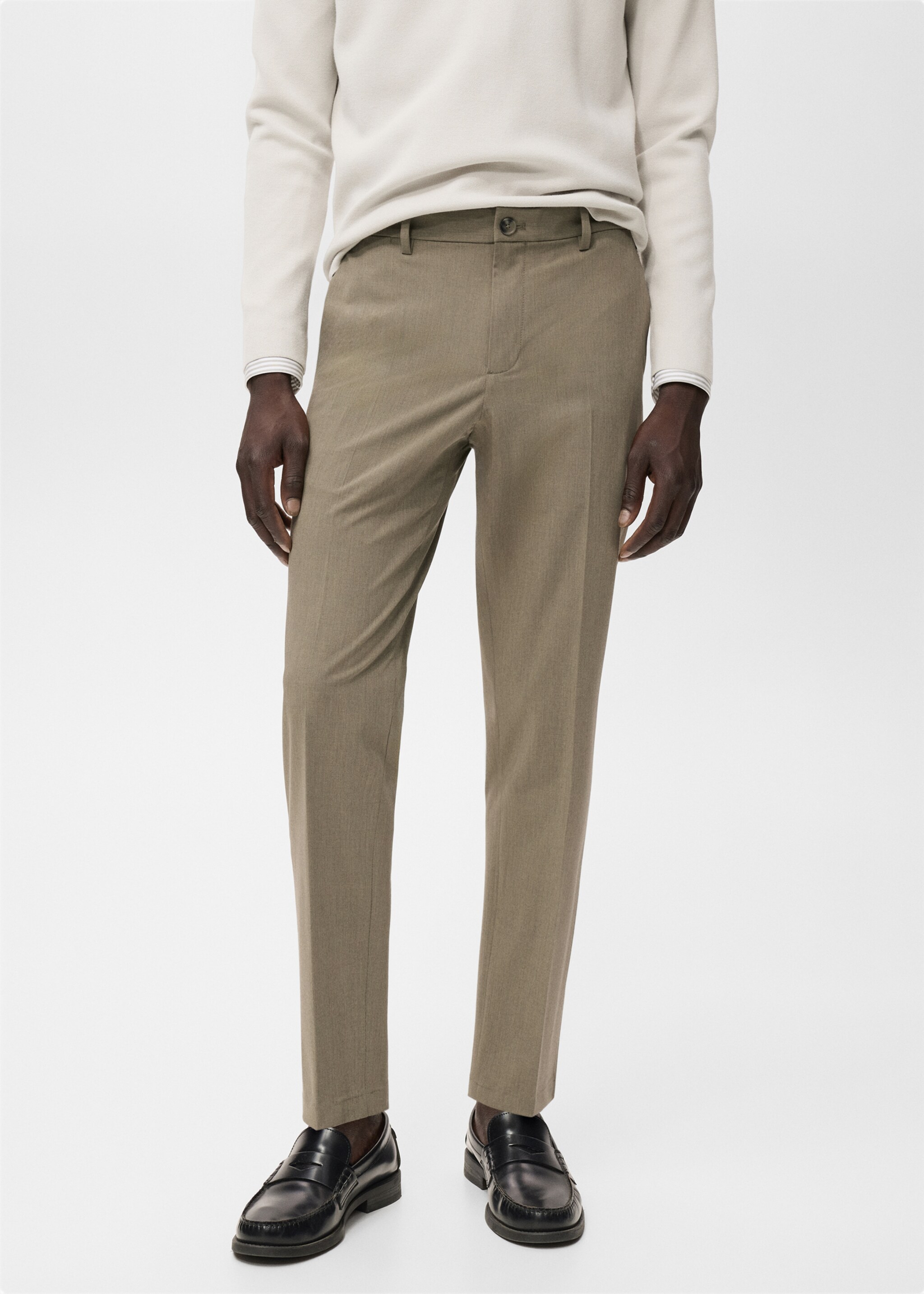 Stretch fabric slim-fit trousers - Medium plane, Khaki. Ref: 17045140-00.