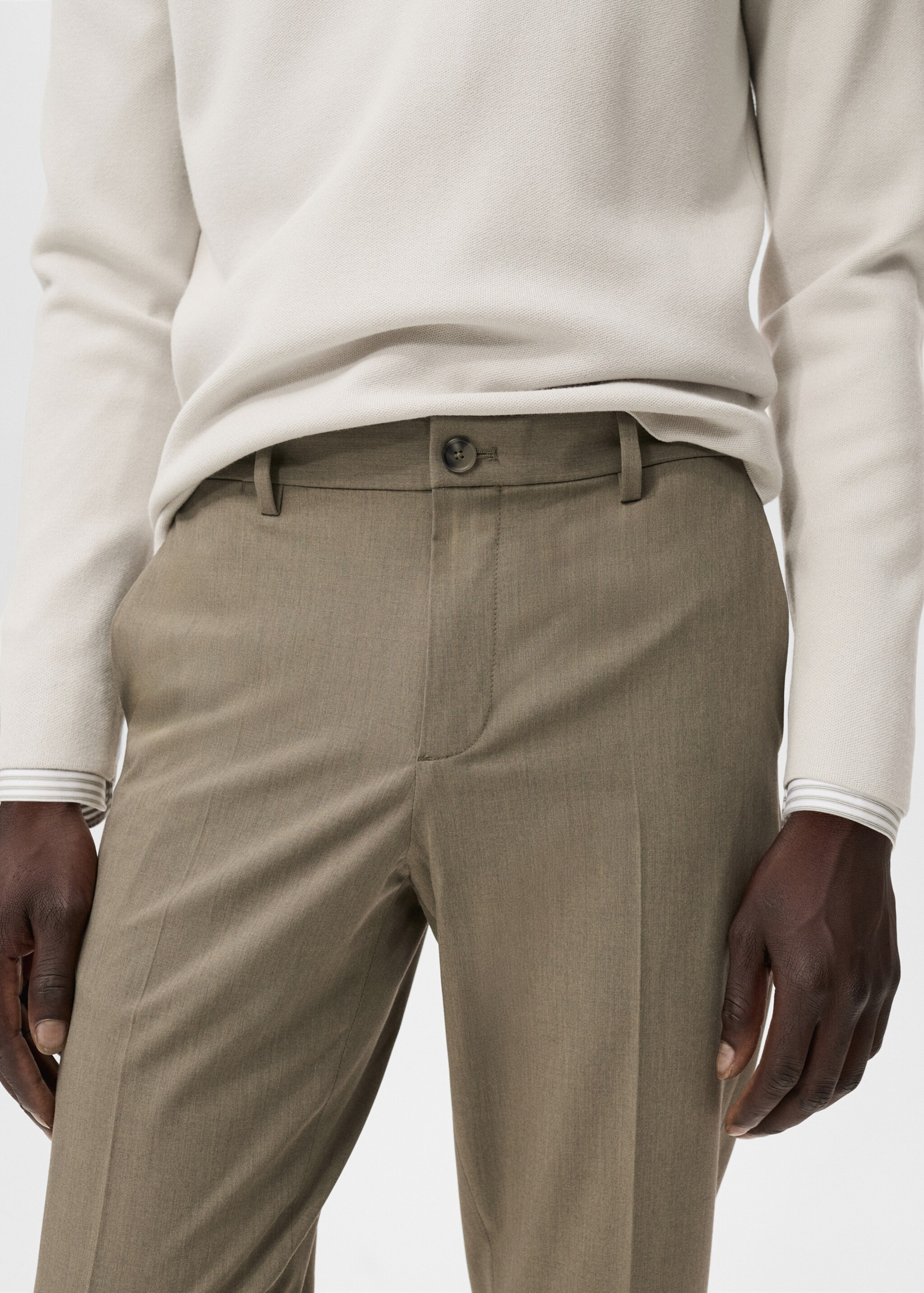 Stretch fabric slim-fit trousers - Details of the article 1, Khaki. Ref: 17045140-00.