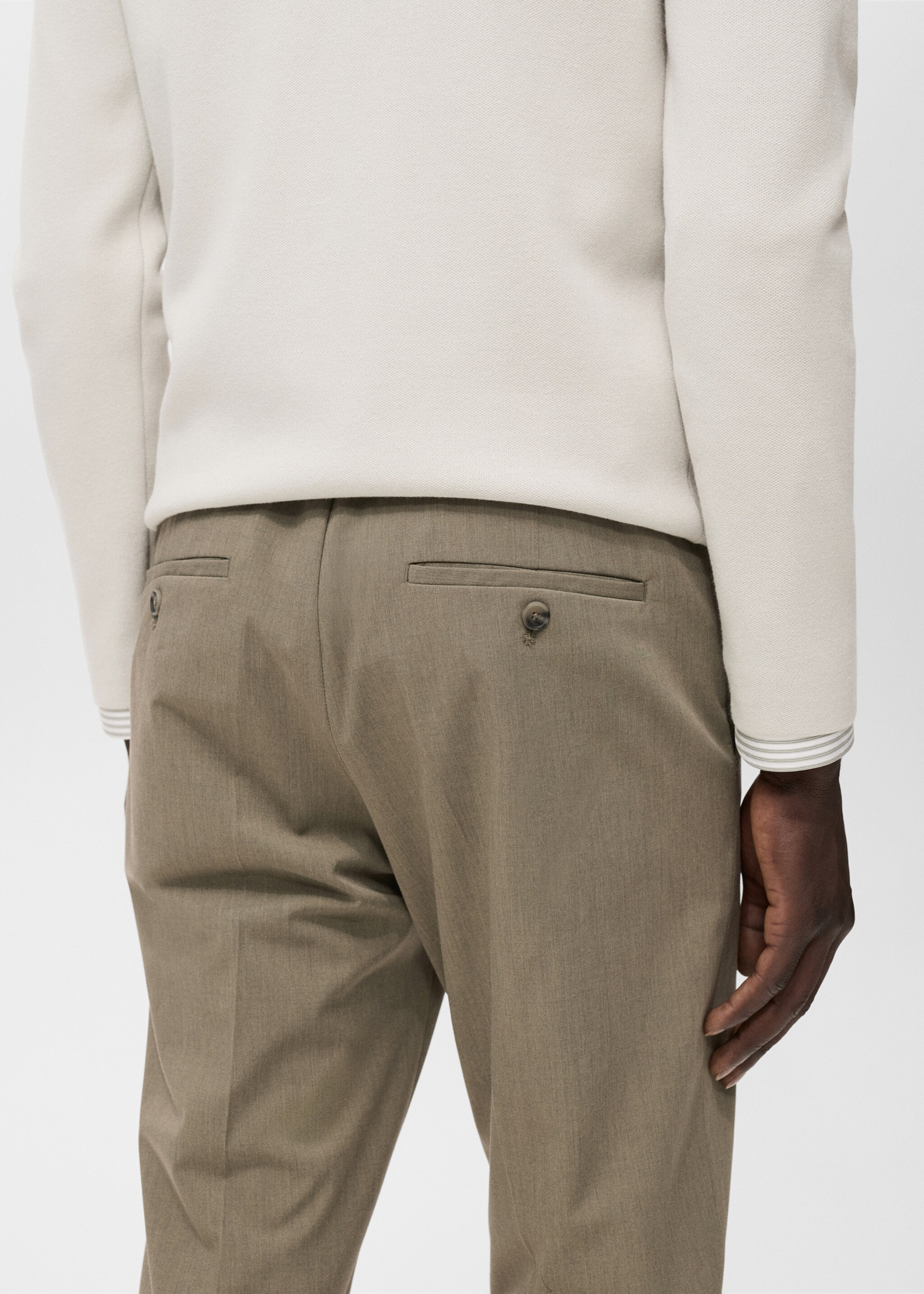 Stretch fabric slim-fit trousers - Details of the article 2, Khaki. Ref: 17045140-00.