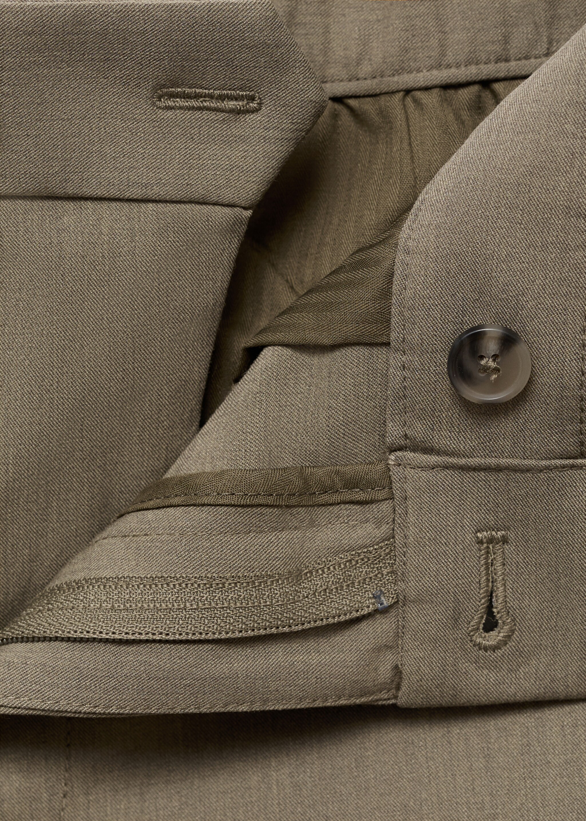 Stretch fabric slim-fit trousers - Details of the article 8, Khaki. Ref: 17045140-00.