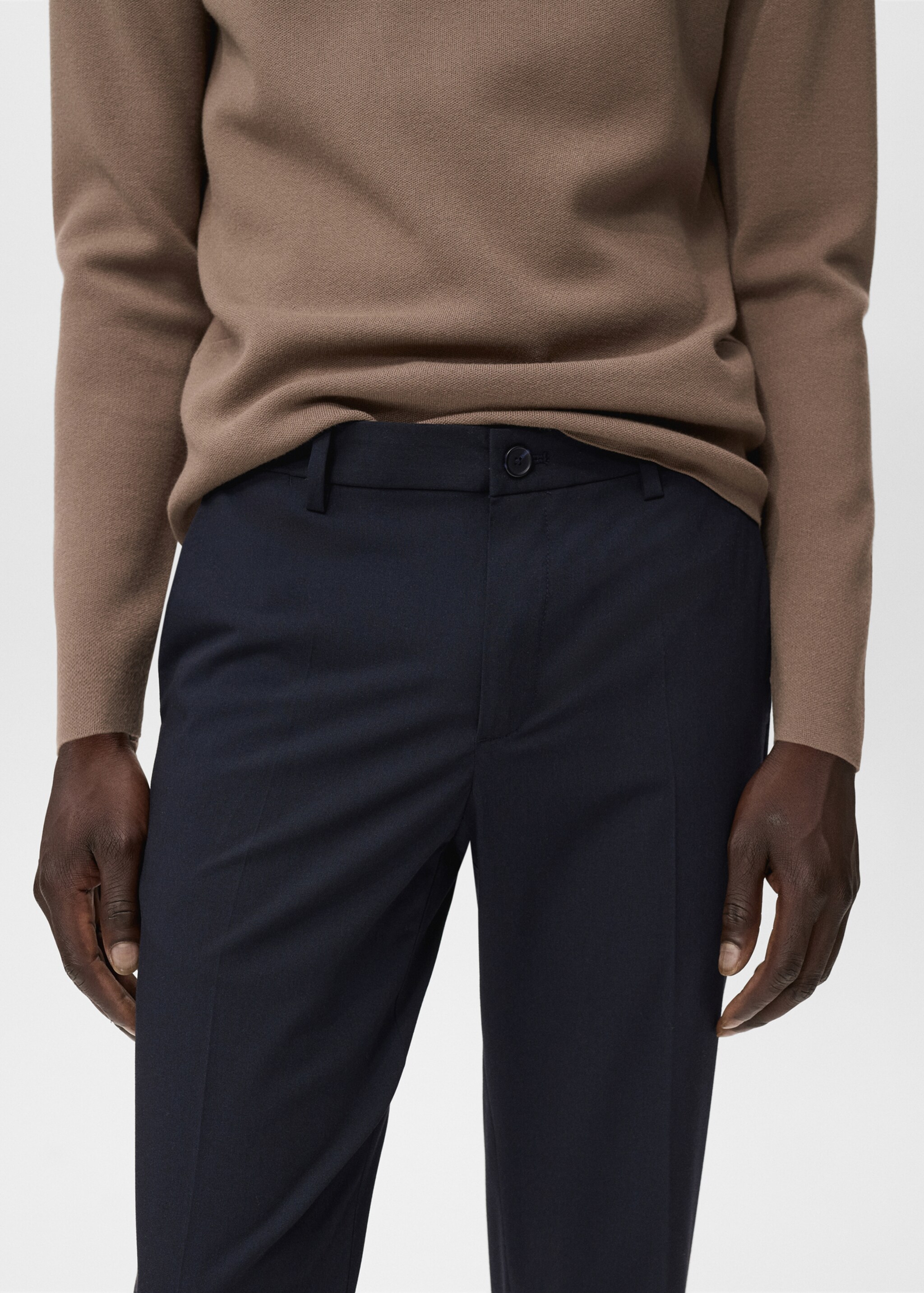 Stretch fabric slim-fit trousers - Details of the article 1, Navy. Ref: 17045140-00.