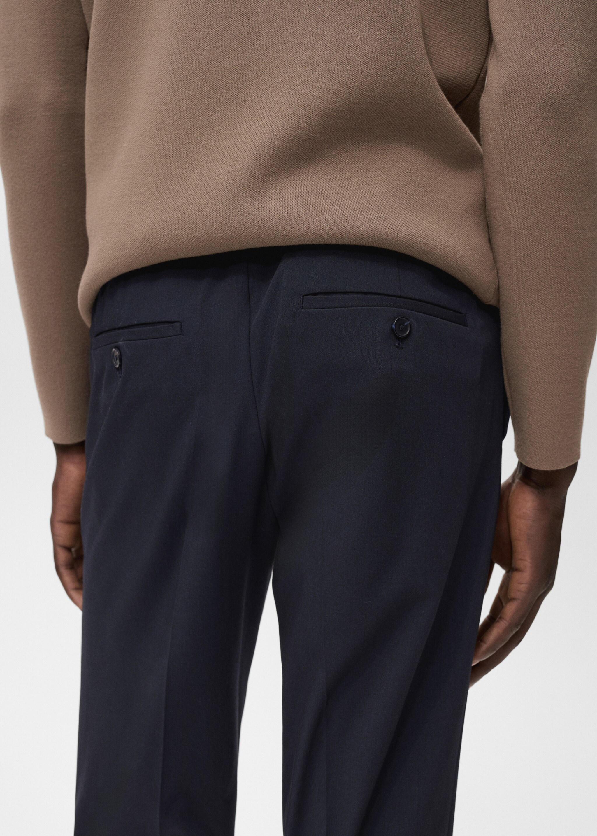 Stretch fabric slim-fit trousers - Details of the article 2, Navy. Ref: 17045140-00.