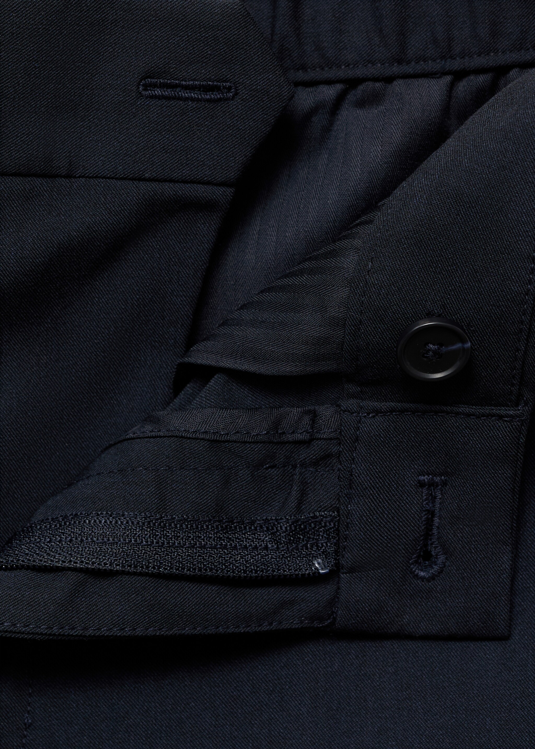 Stretch fabric slim-fit trousers - Details of the article 8, Navy. Ref: 17045140-00.