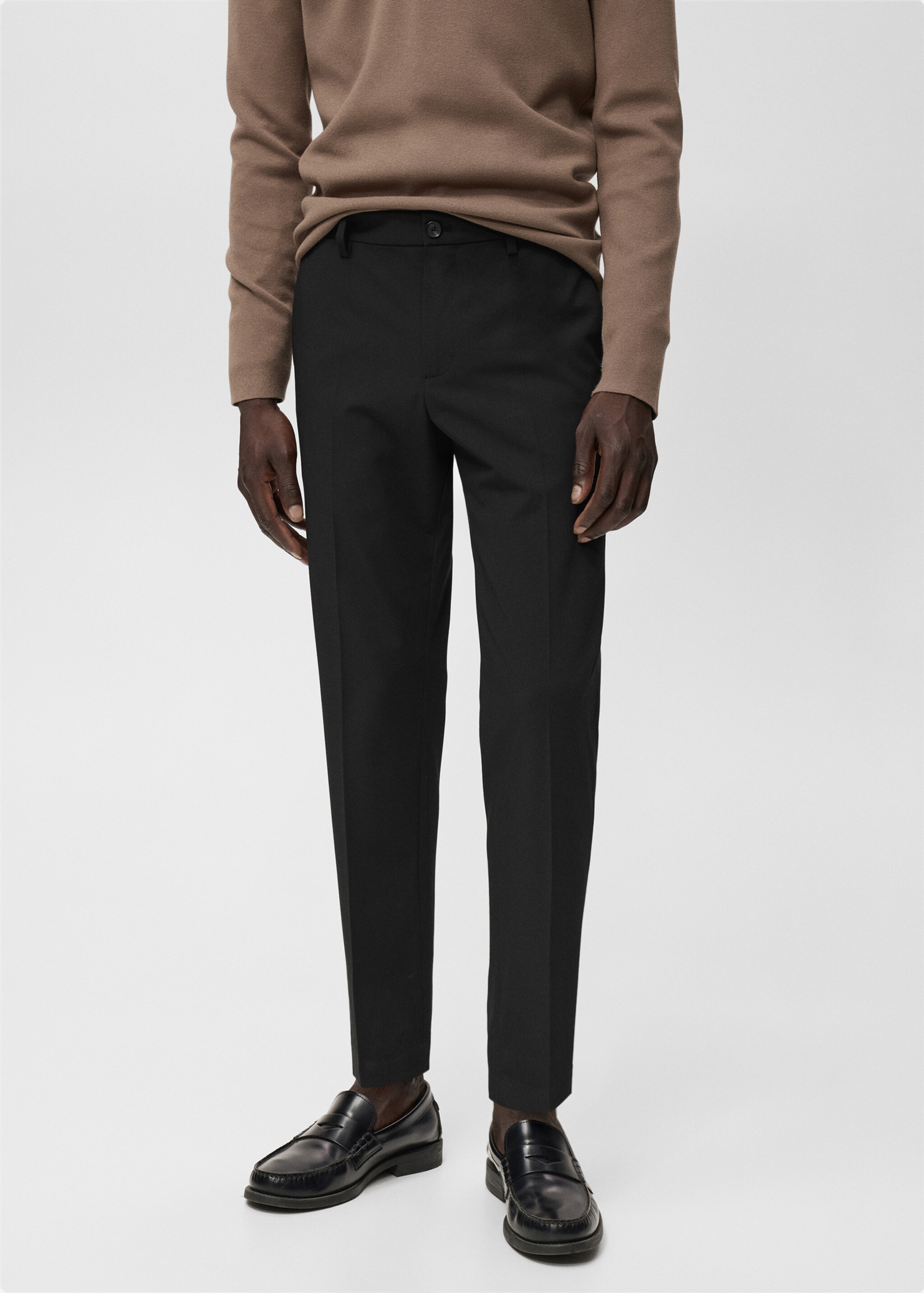 Stretch fabric slim-fit trousers - Medium plane, Black. Ref: 17045140-00.