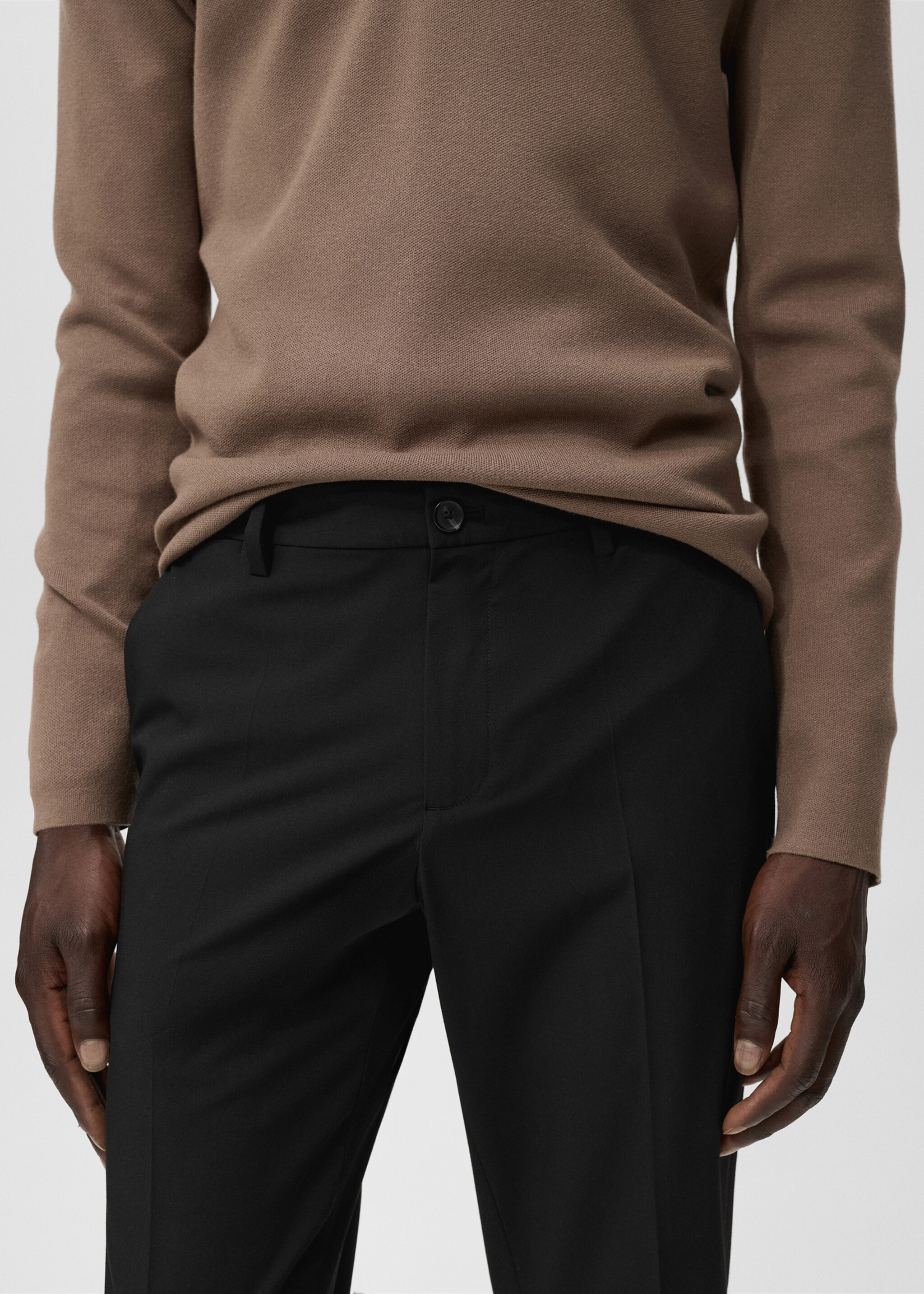 Stretch fabric slim-fit trousers - Details of the article 1, Black. Ref: 17045140-00.