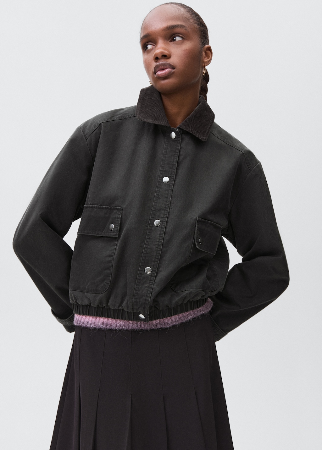 ジャケット・アウター NHOJ Black Spread Collar Jacket Bomber jacket with shirt collar - Teen | MANGO Belize