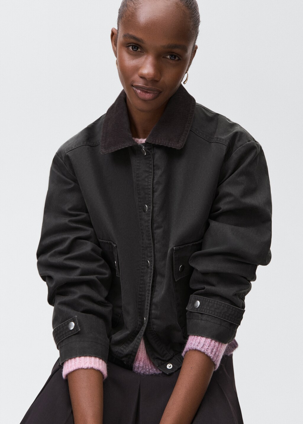 ジャケット・アウター NHOJ Black Spread Collar Jacket Bomber jacket with shirt collar - Teen | MANGO Belize