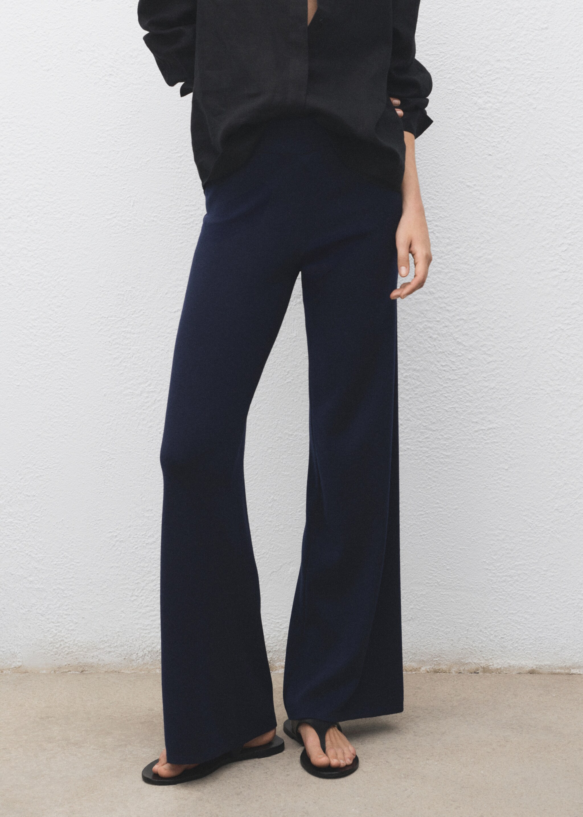 Pantalon maille coton lin - Plan moyen, Bleu marine. Ref: 17045149-00.
