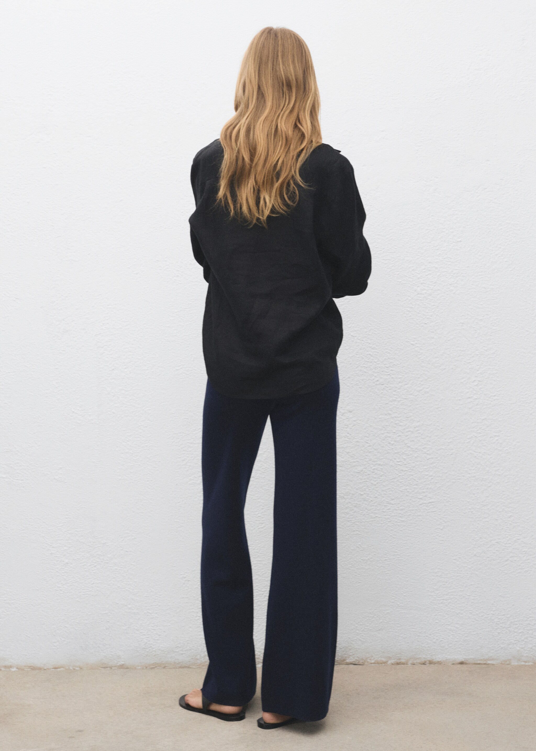 Pantalon maille coton lin - Verso de l’article, Bleu marine. Ref: 17045149-00.