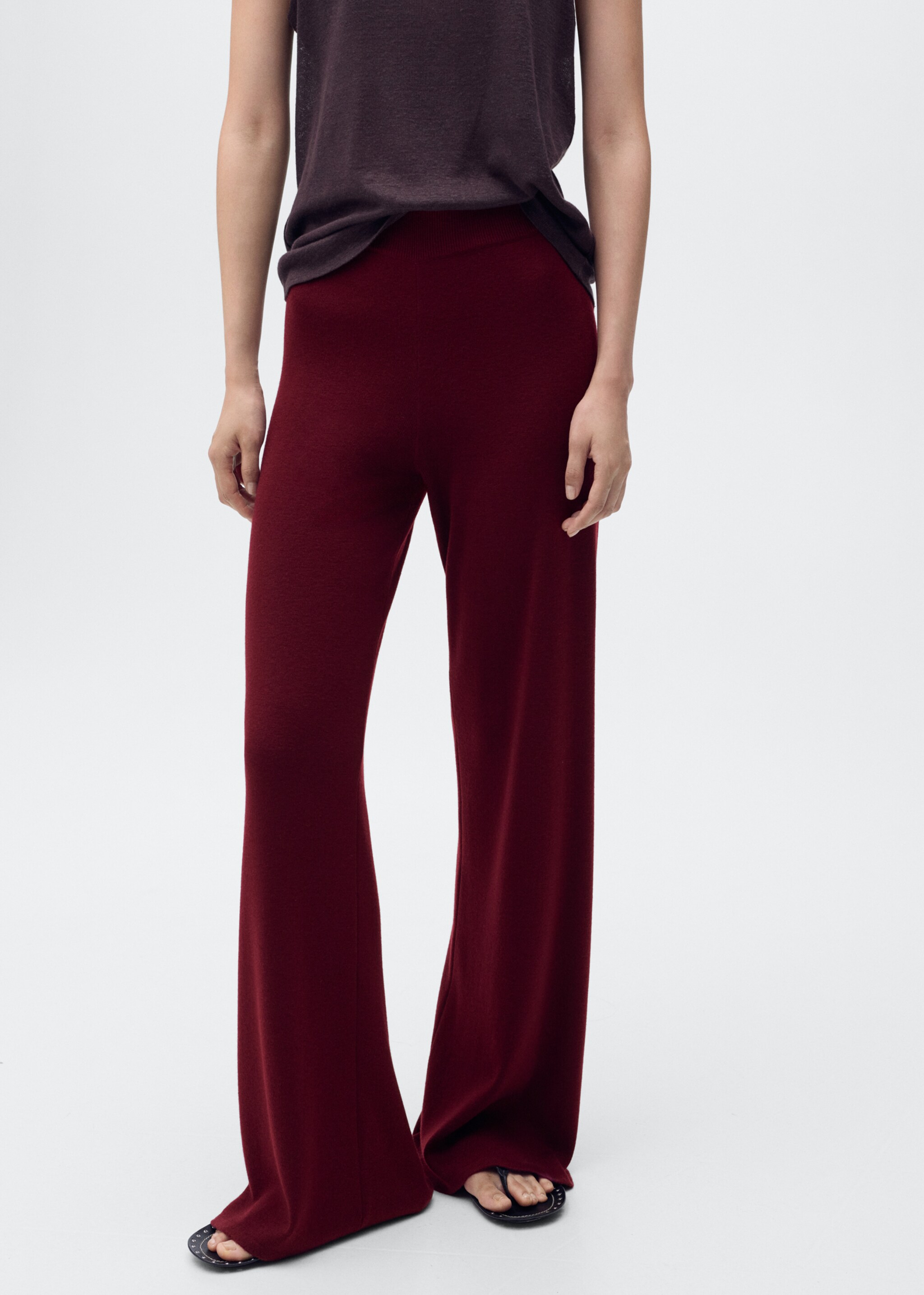 Pantalon maille coton lin - Plan moyen, Grenat. Ref: 17045149-00.