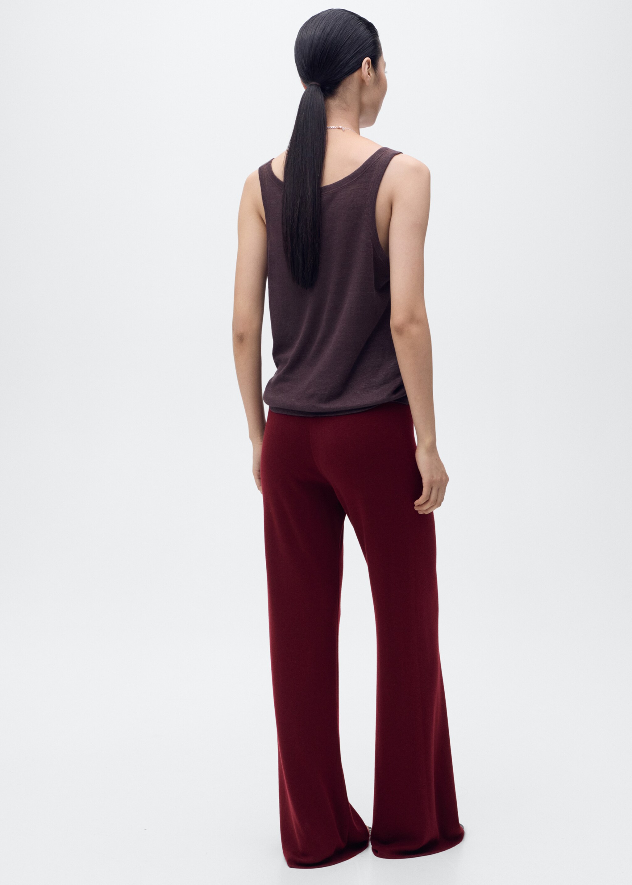 Pantalon maille coton lin - Verso de l’article, Grenat. Ref: 17045149-00.