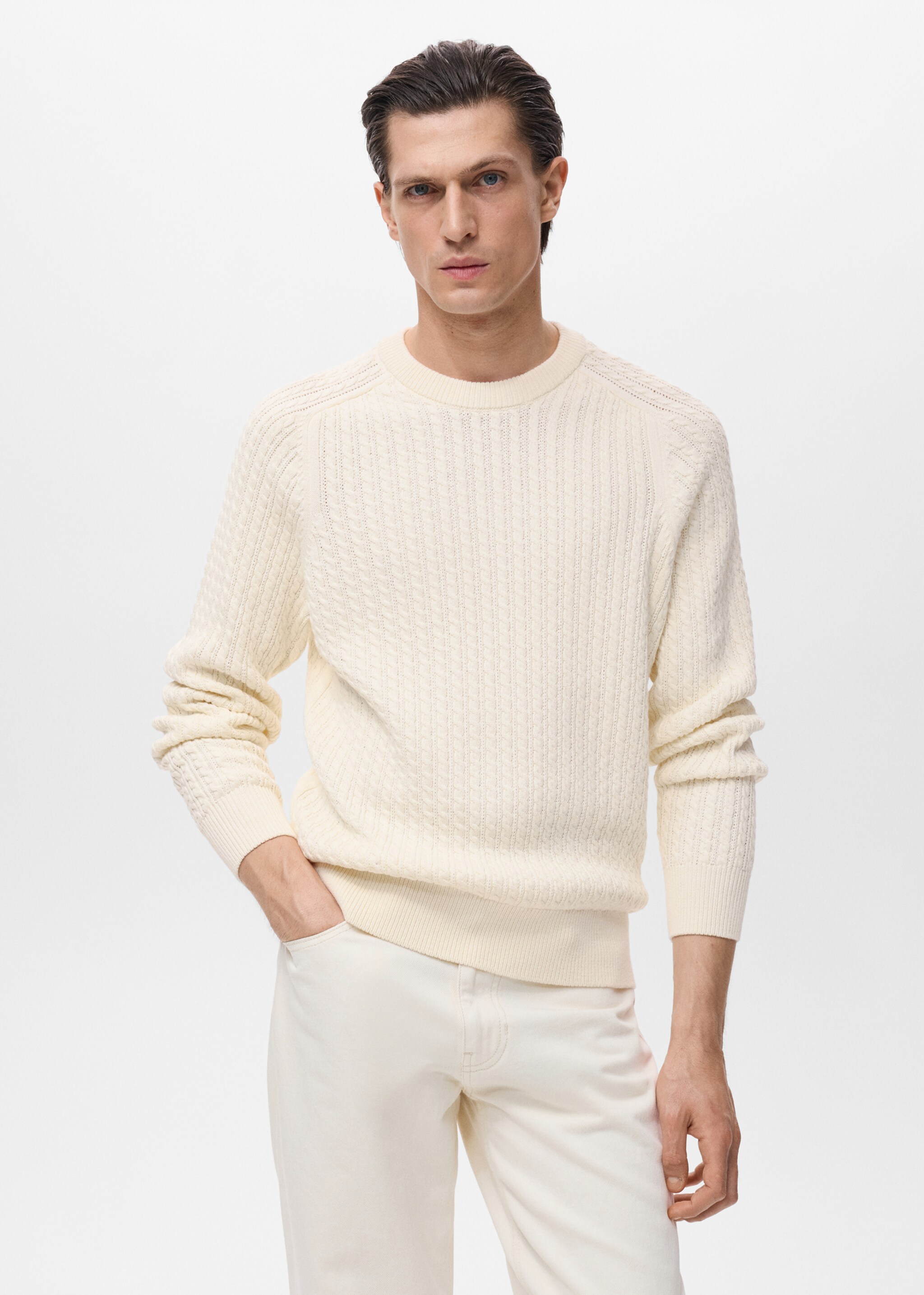 Pull 100 % coton tressé - Plan moyen, Blanc cassé. Ref: 17045150-00.