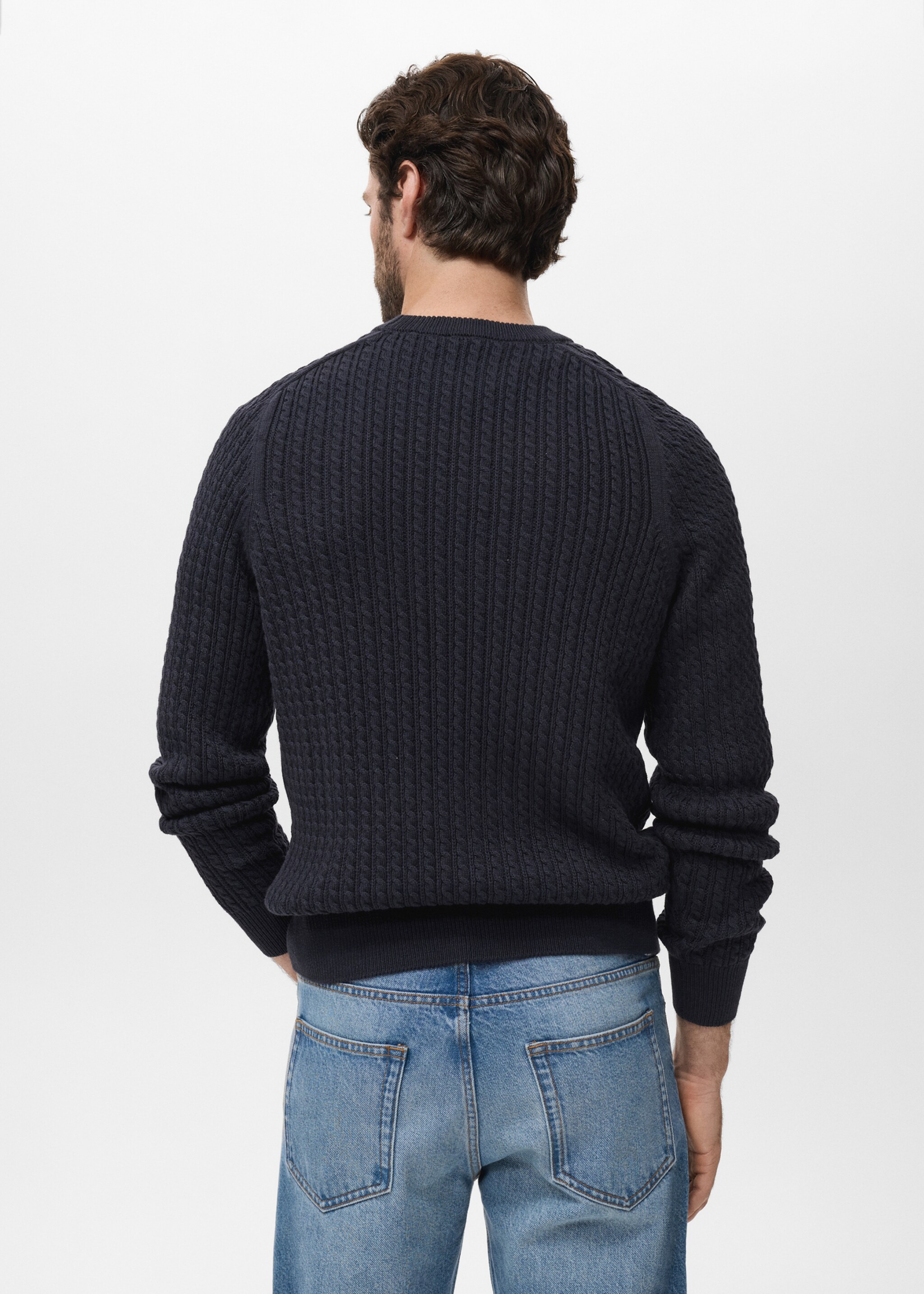 Pull 100 % coton tressé - Verso de l’article, Bleu marine. Ref: 17045150-00.