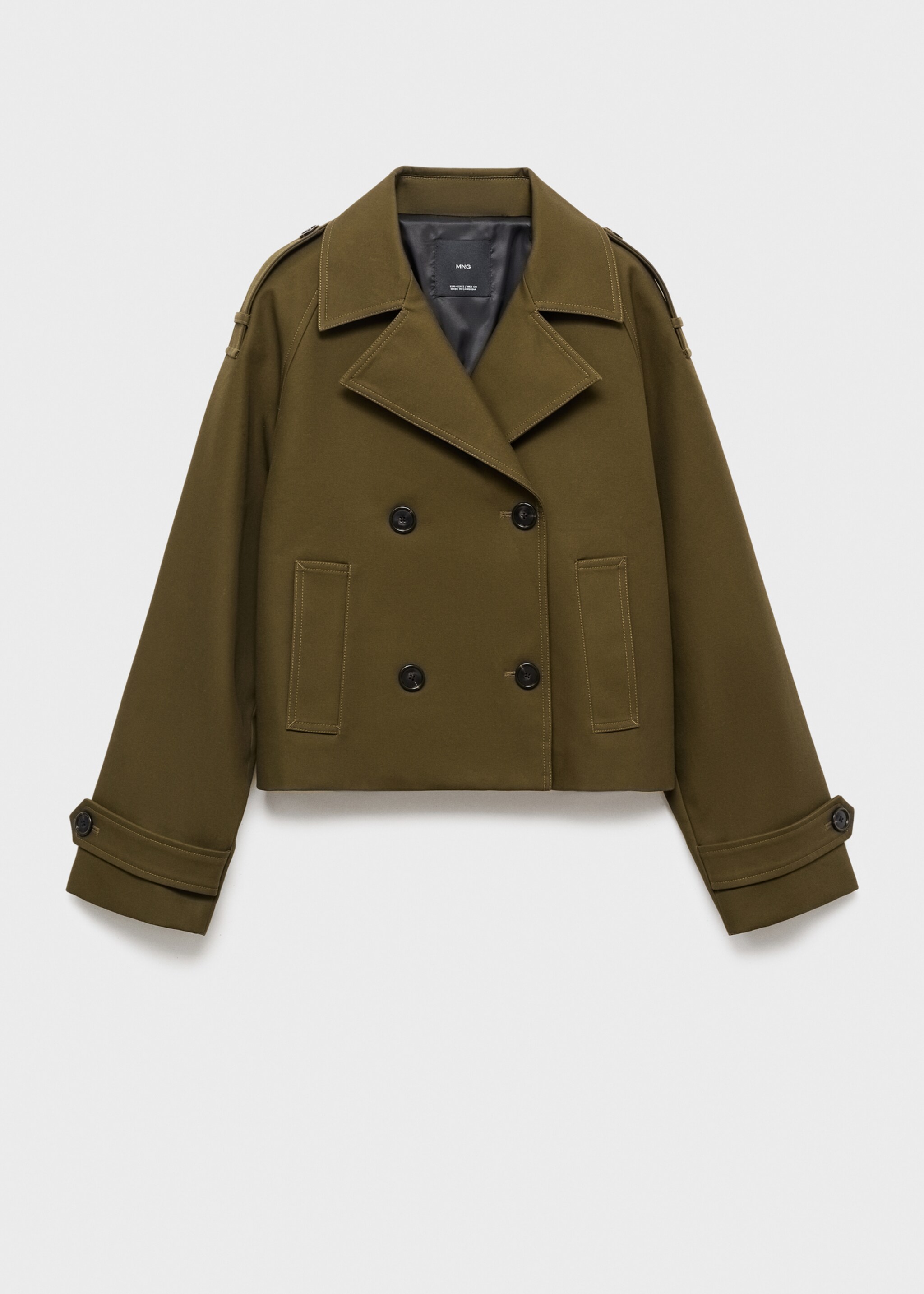 Oversized short double-breasted trench coat - Article without model, Khaki. Ref: 17045161-00.