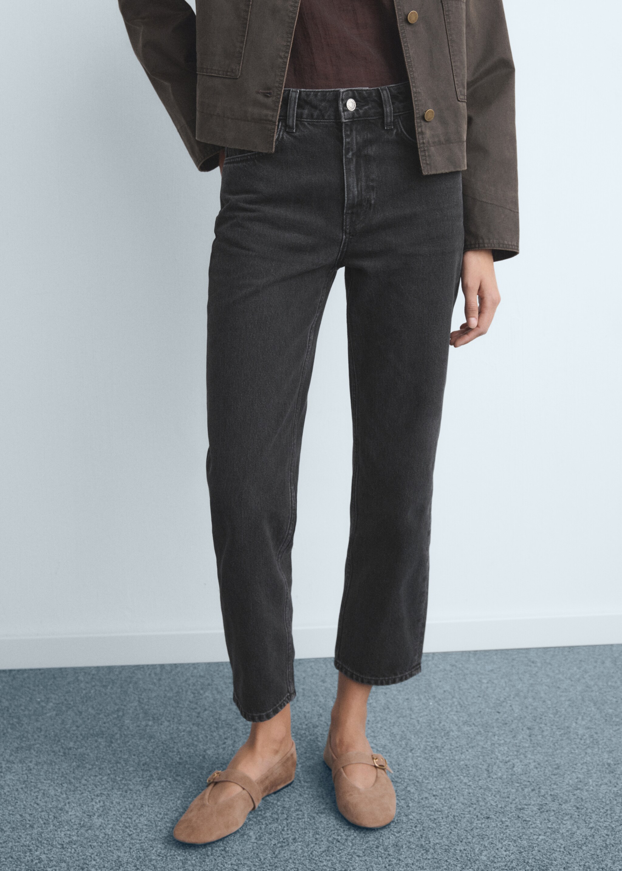 Jeans slim tiro alto - Plano medio, Denim negro. Ref: 17045171-00.