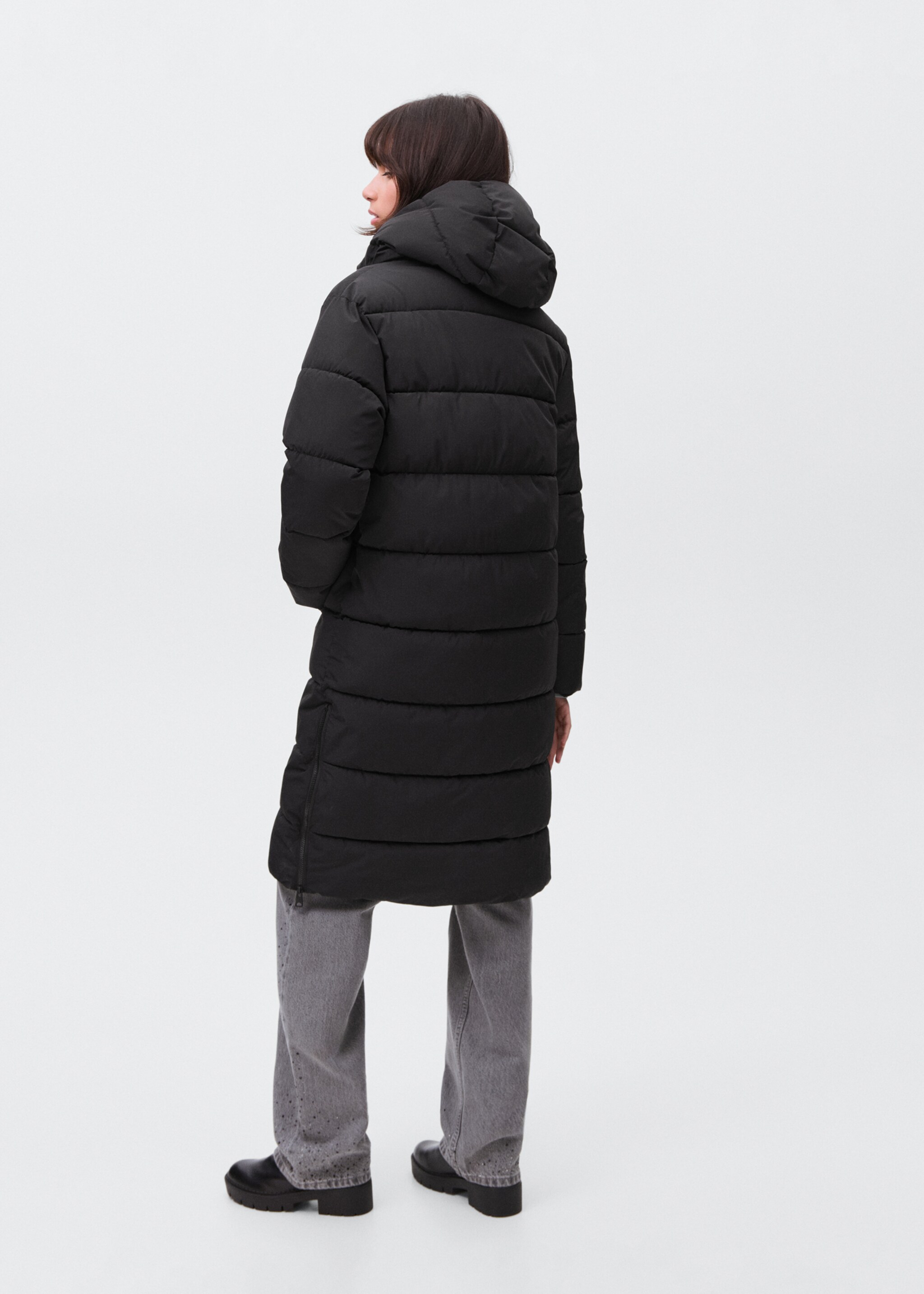 Quilted long coat - Reverse of the article, Black. Ref: 17045783-00.