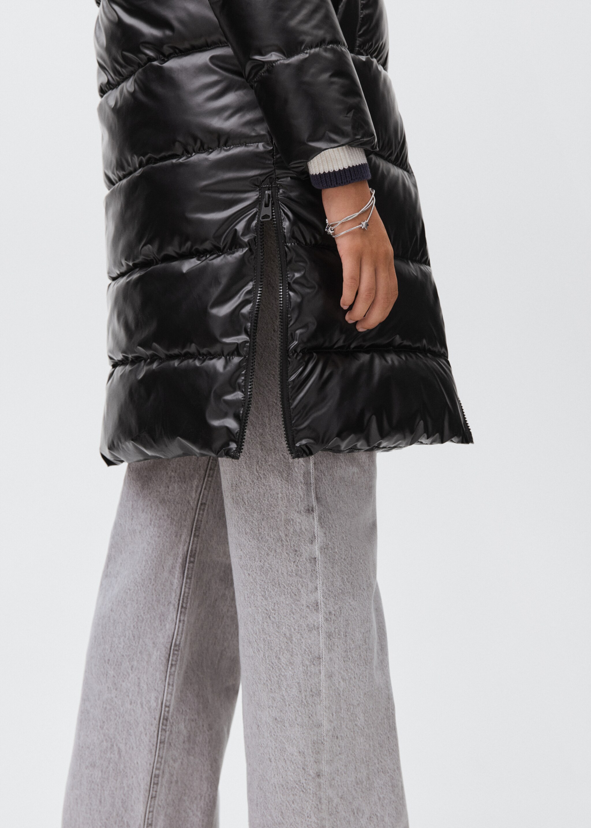 Quilted skin style jacket - Details of the article 6, Black. Ref: 17045785-00.