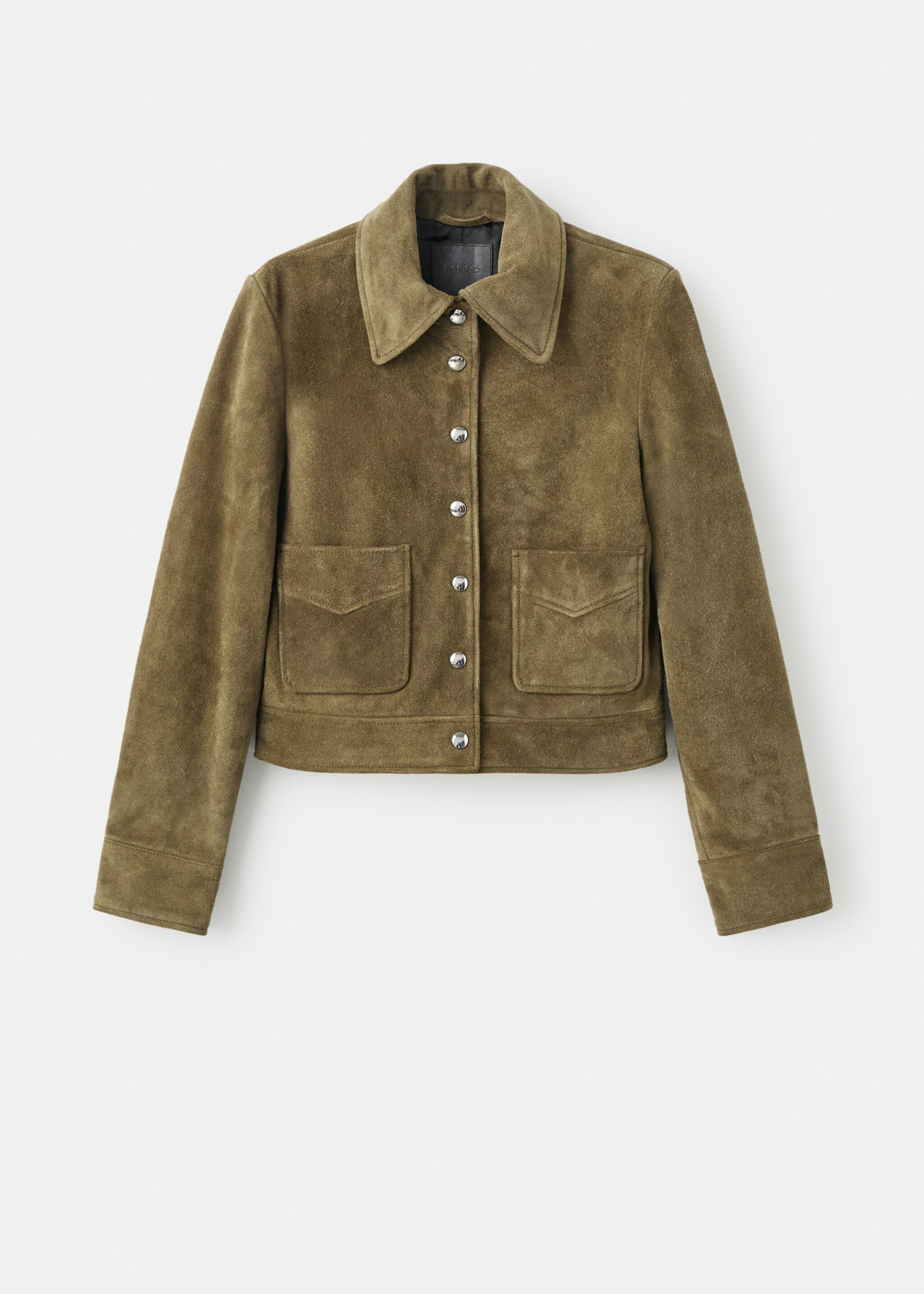 Veste en cuir fermeture par boutons - Article sans modèle, Kaki. Ref: 17045788-00.