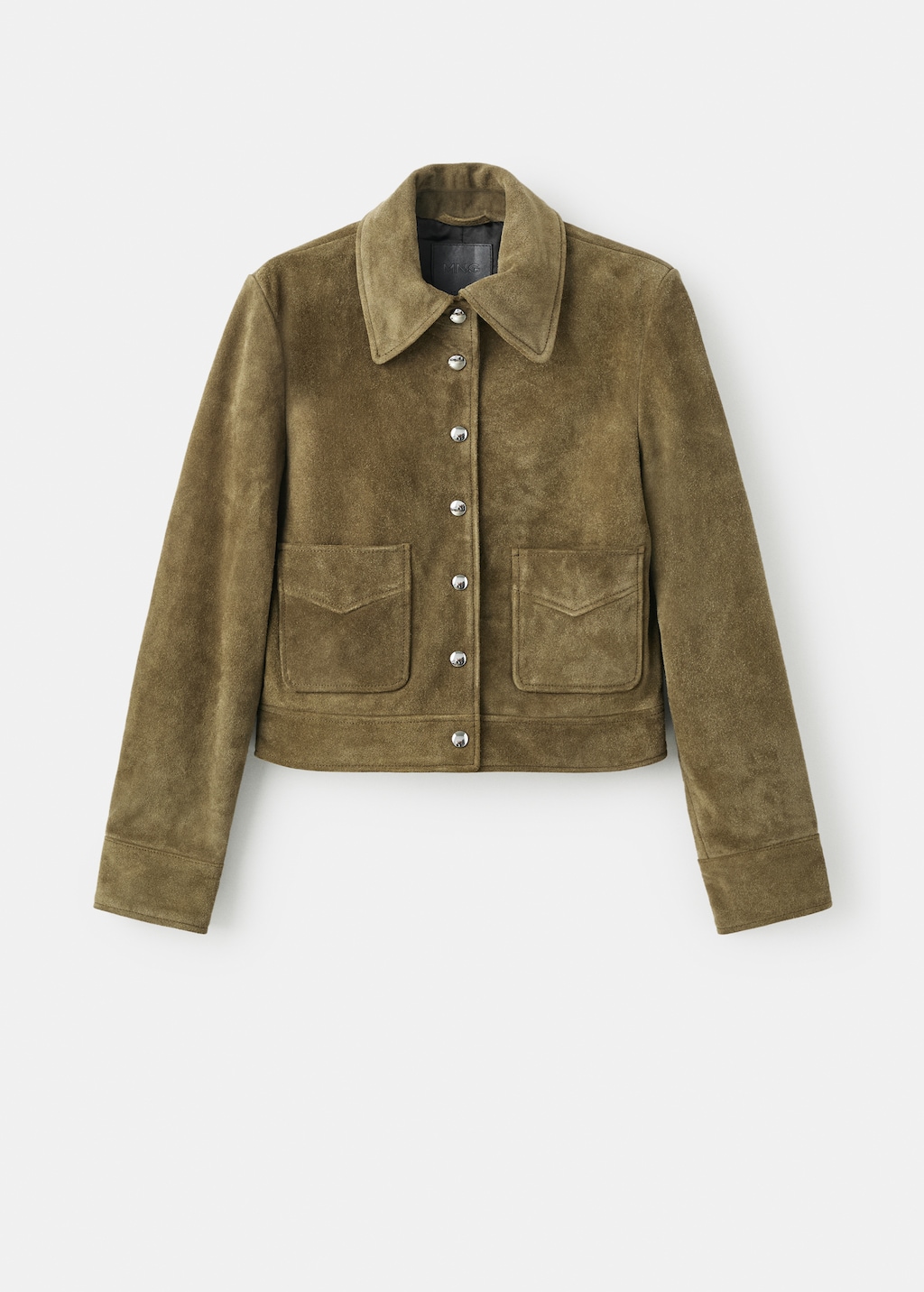 Mango Suede leather jacket with buttons - Khaki