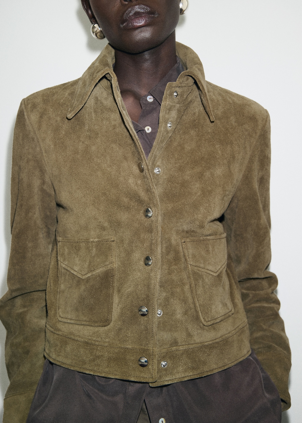 Suede leather jacket with buttons