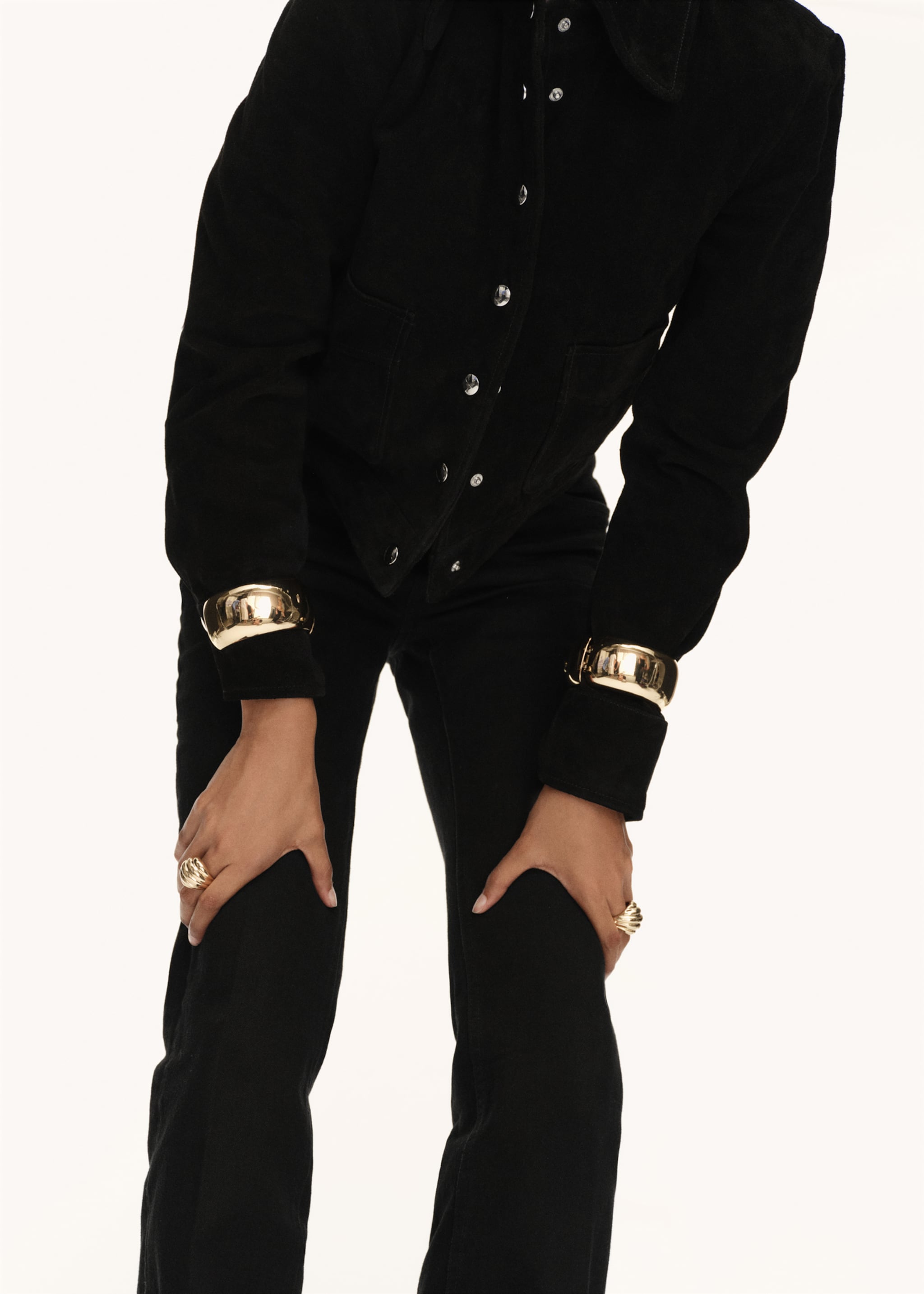 Suede leather jacket with buttons - Details of the article 6, Black. Ref: 17045788-00.