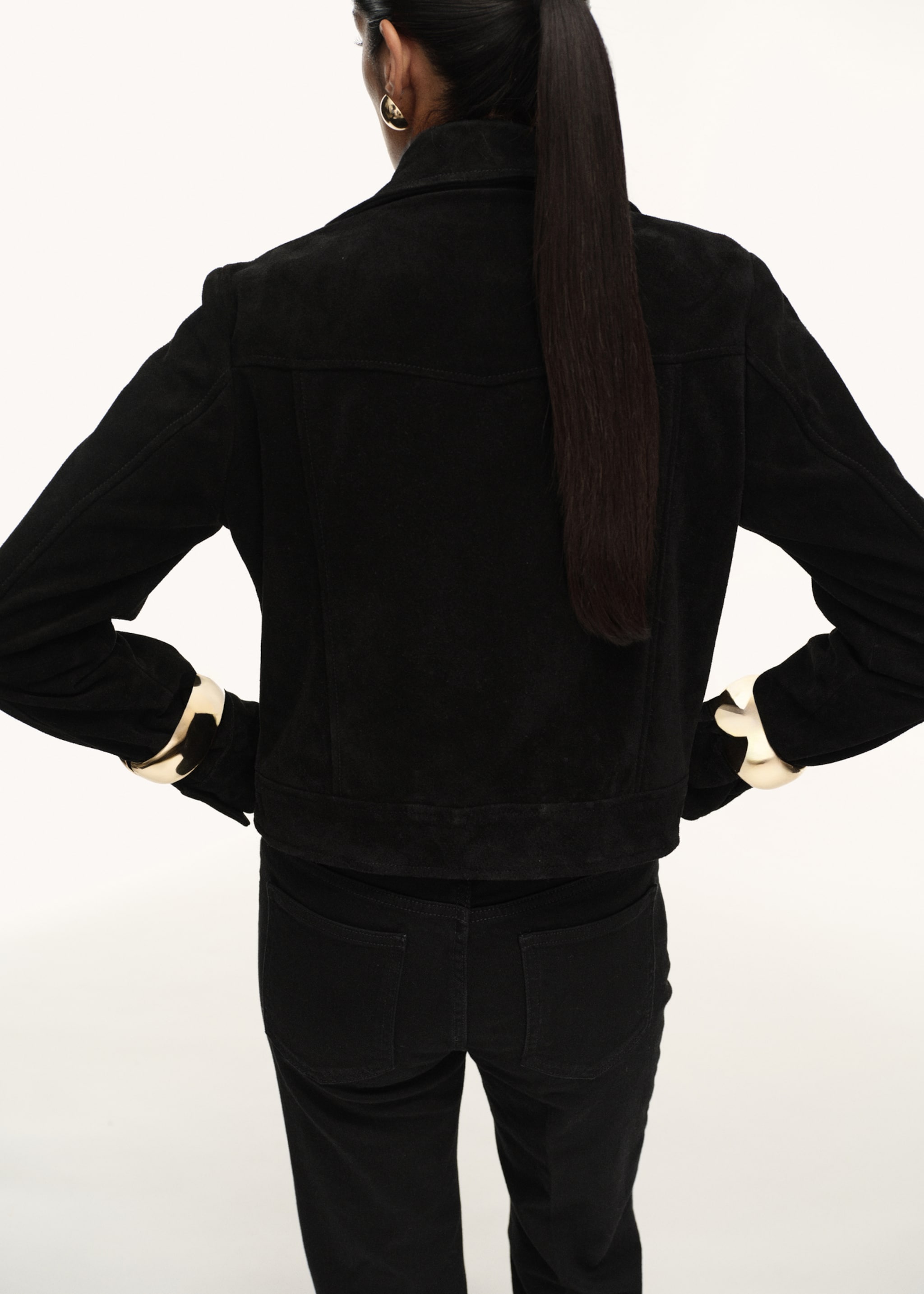 Suede leather jacket with buttons - Reverse of the article, Black. Ref: 17045788-00.