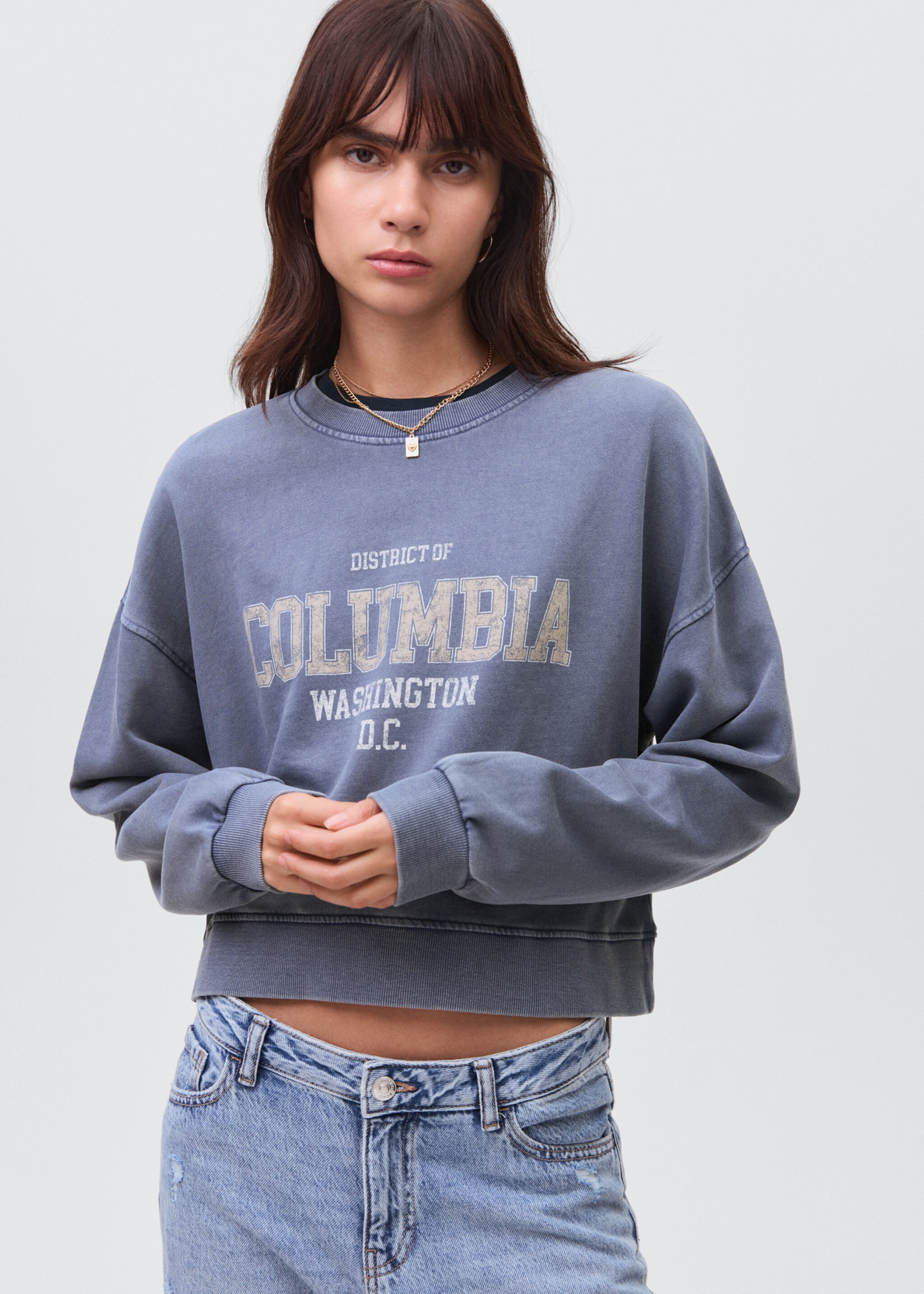 Printed cotton sweatshirt - Medium plane, Navy. Ref: 17045801-00.