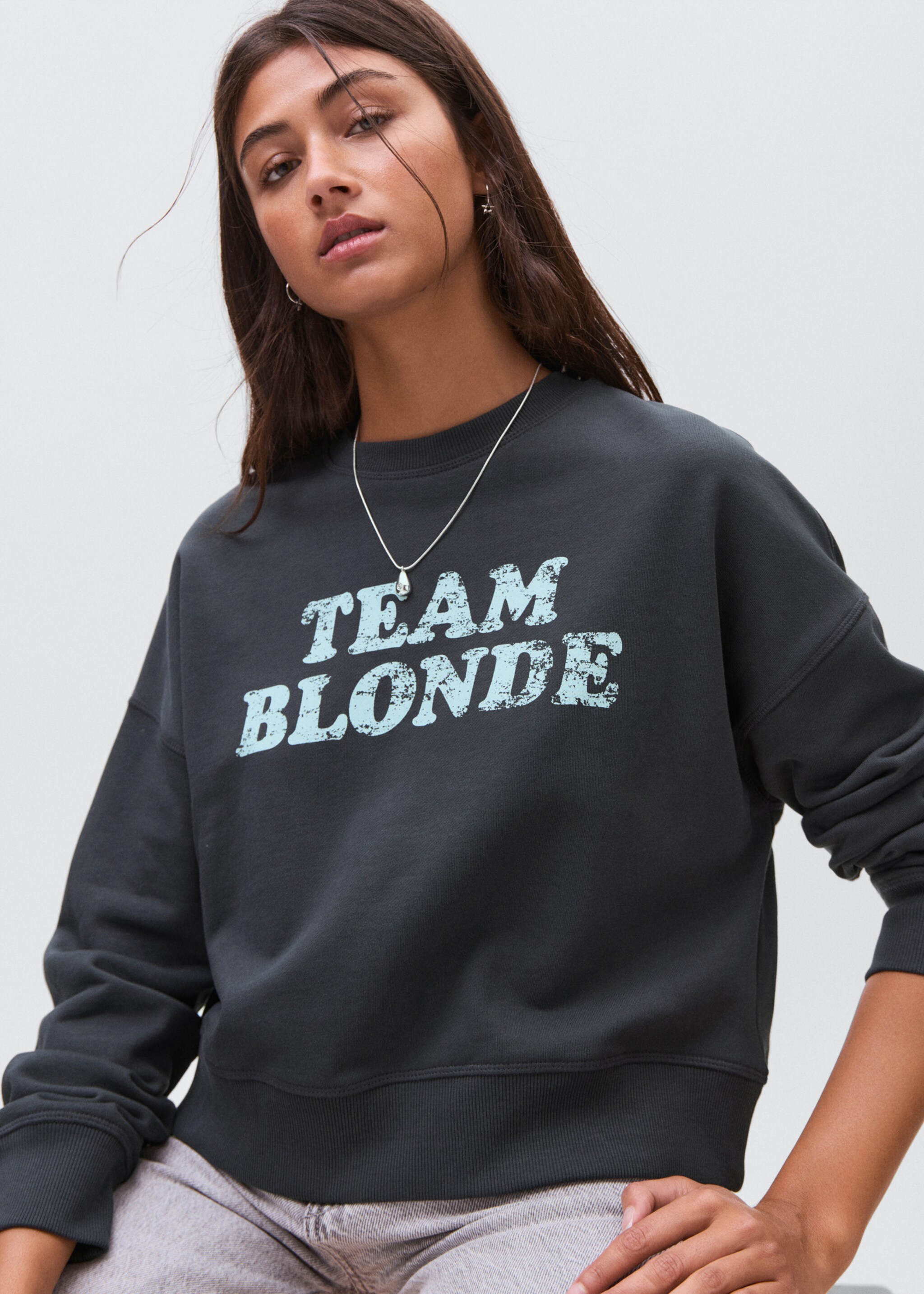Printed cotton sweatshirt - Medium plane, Charcoal. Ref: 17045802-00.