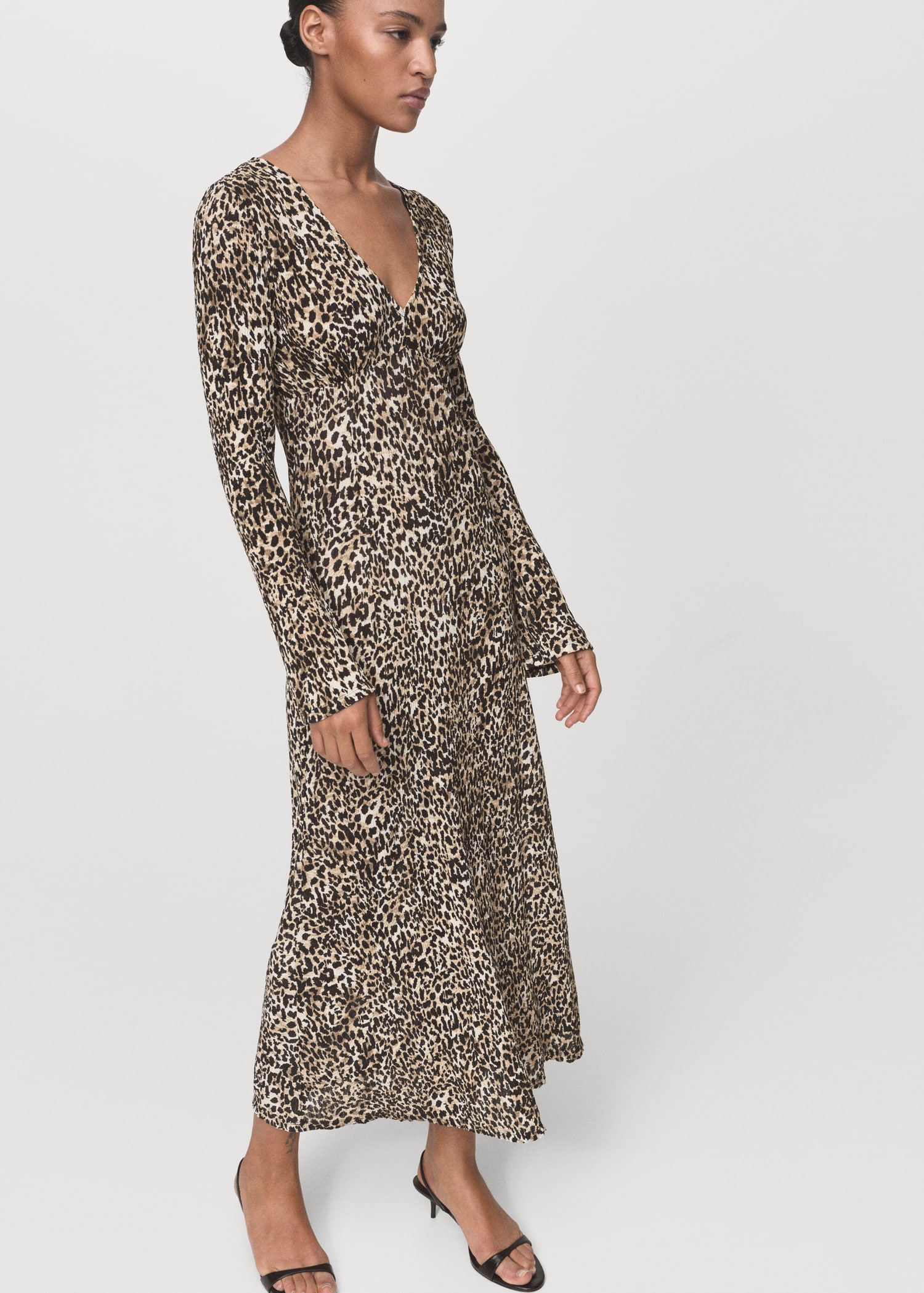 Sleeve Robe Longue Leopard Mango Mango Robe Mi-longue Plissée à