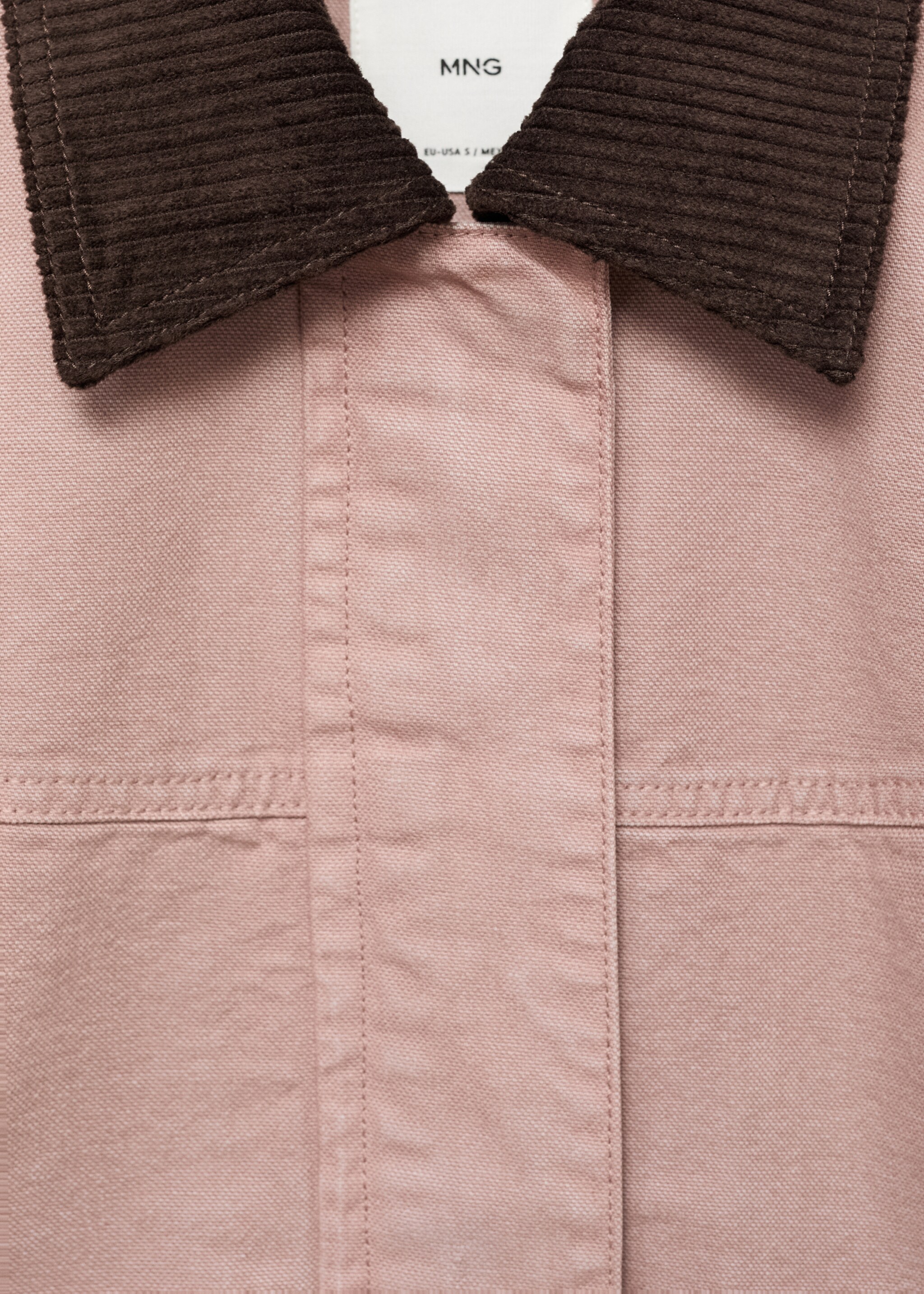Corduroy collar denim jacket - Details of the article 8, Pale Pink. Ref: 17045813-00.