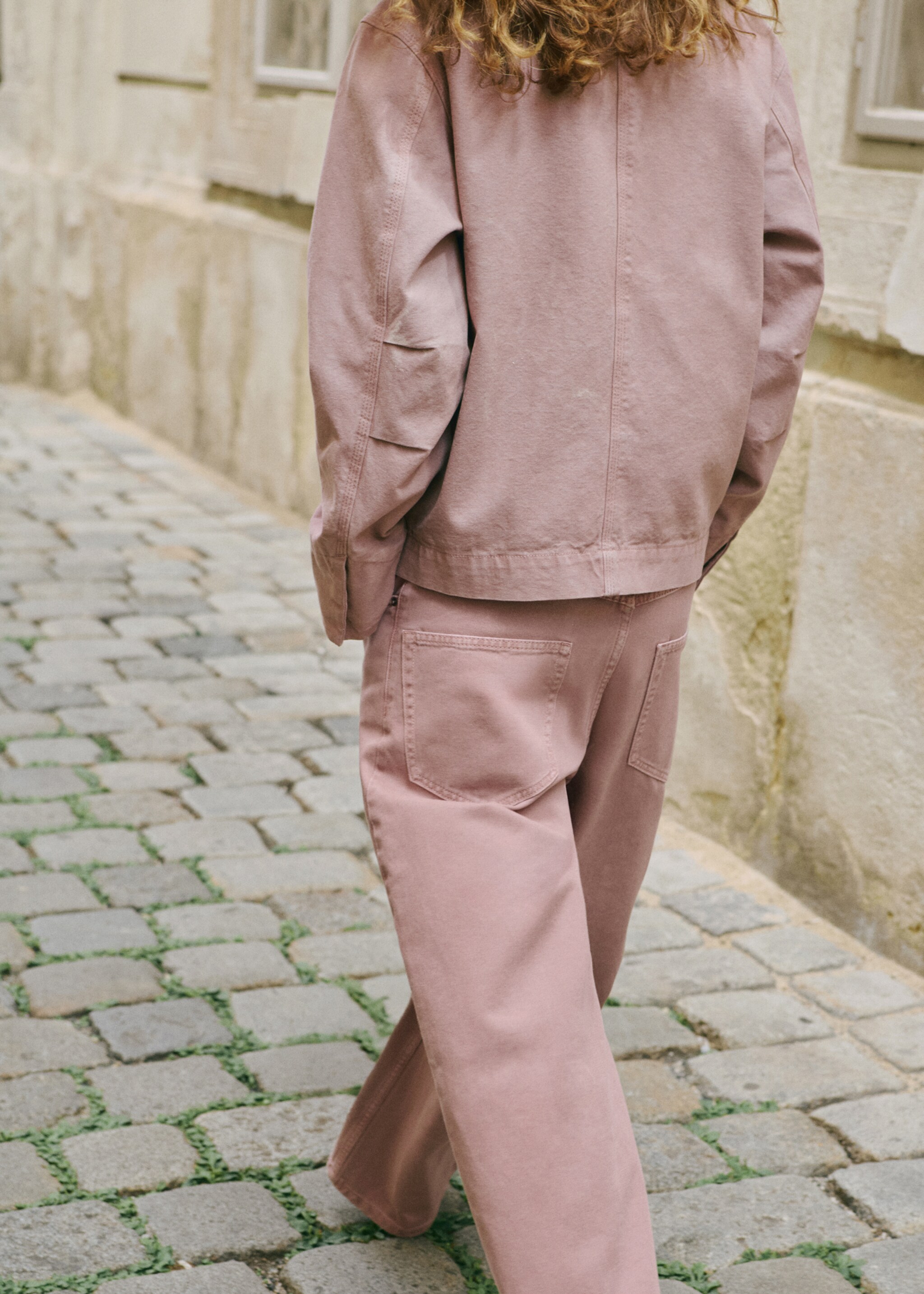 Corduroy collar denim jacket - Reverse of the article, Pale Pink. Ref: 17045813-00.