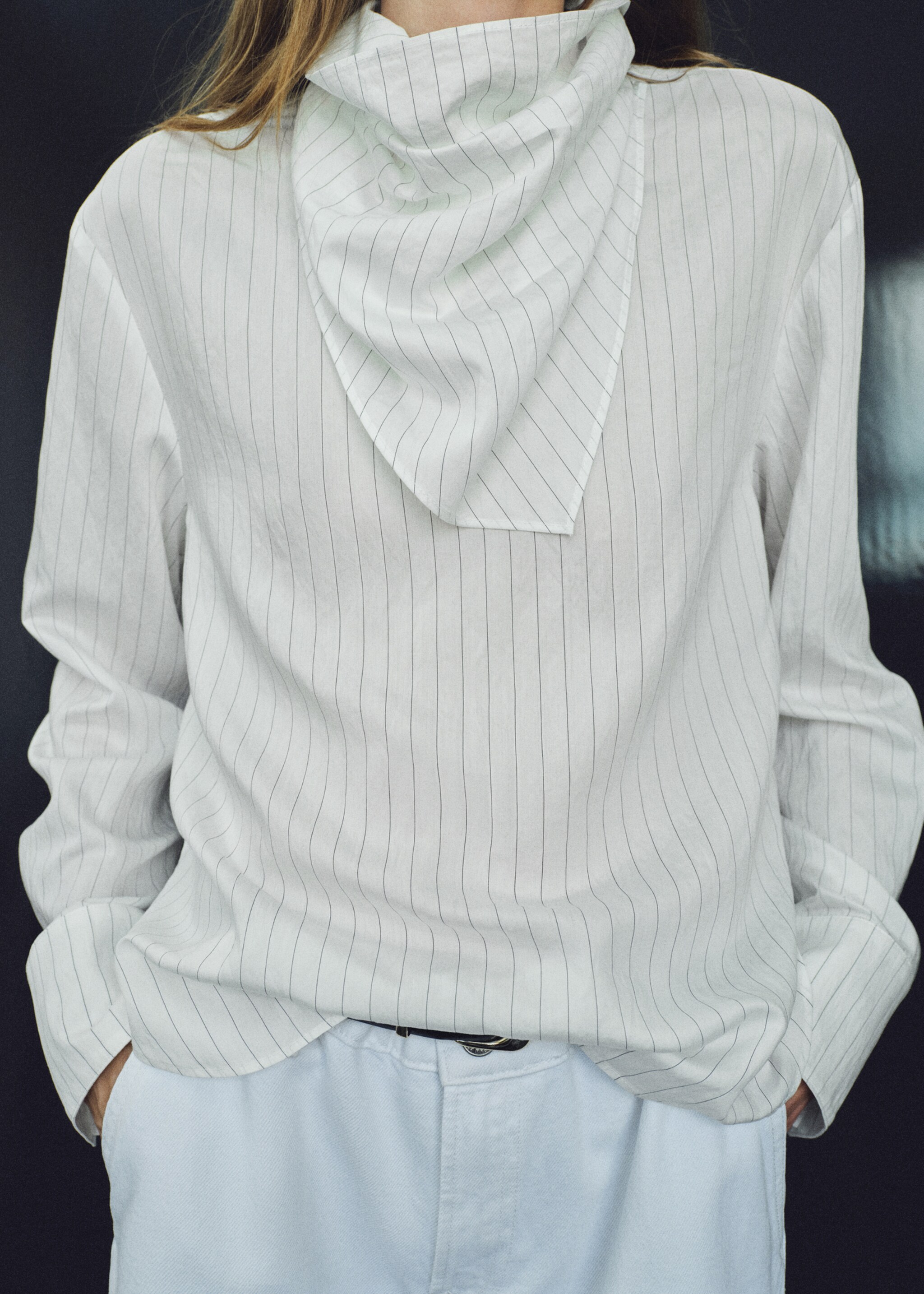 Striped blouse with handkerchief - Medium plane, White. Ref: 17045814-00.