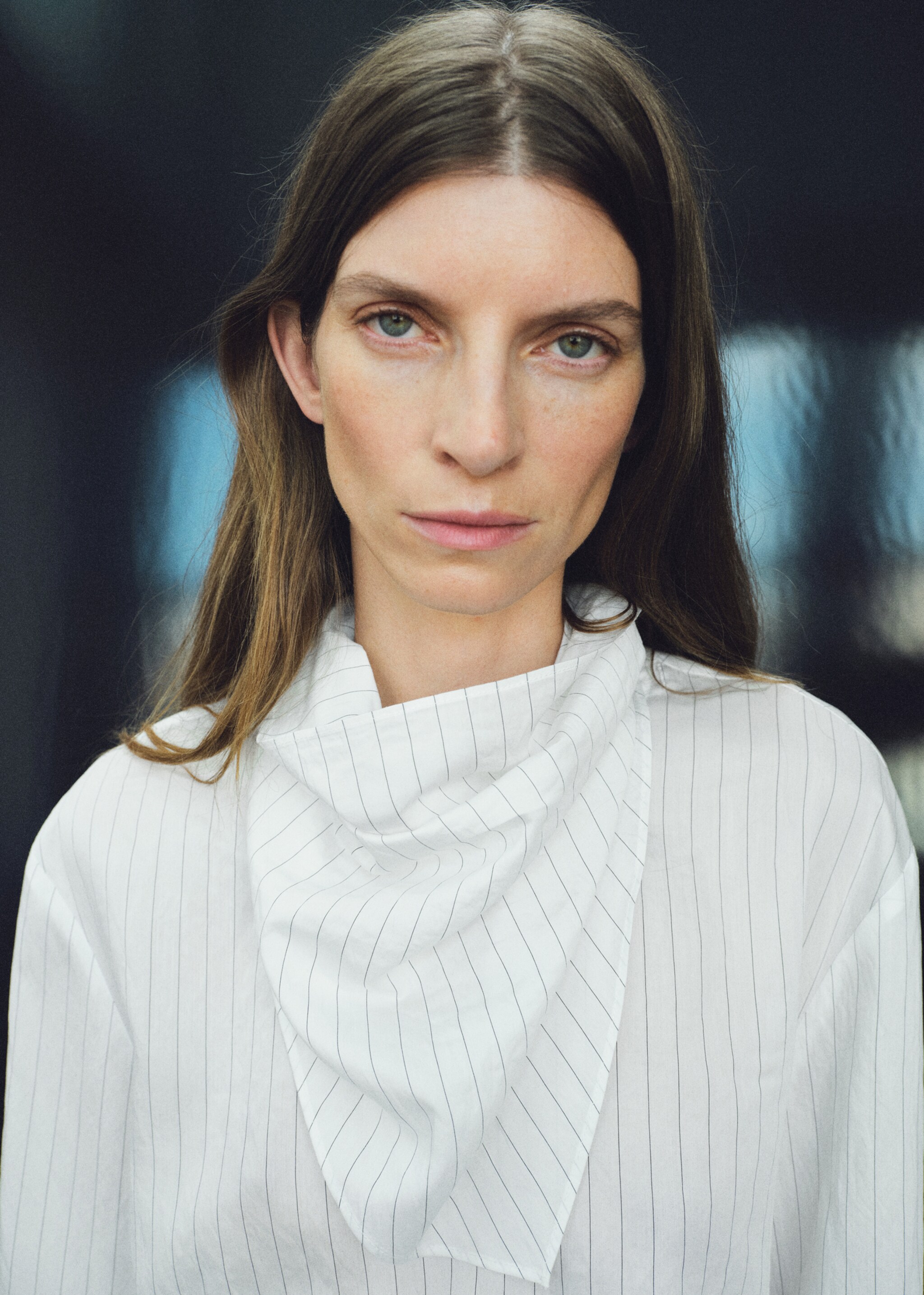 Striped blouse with handkerchief - Details of the article 1, White. Ref: 17045814-00.