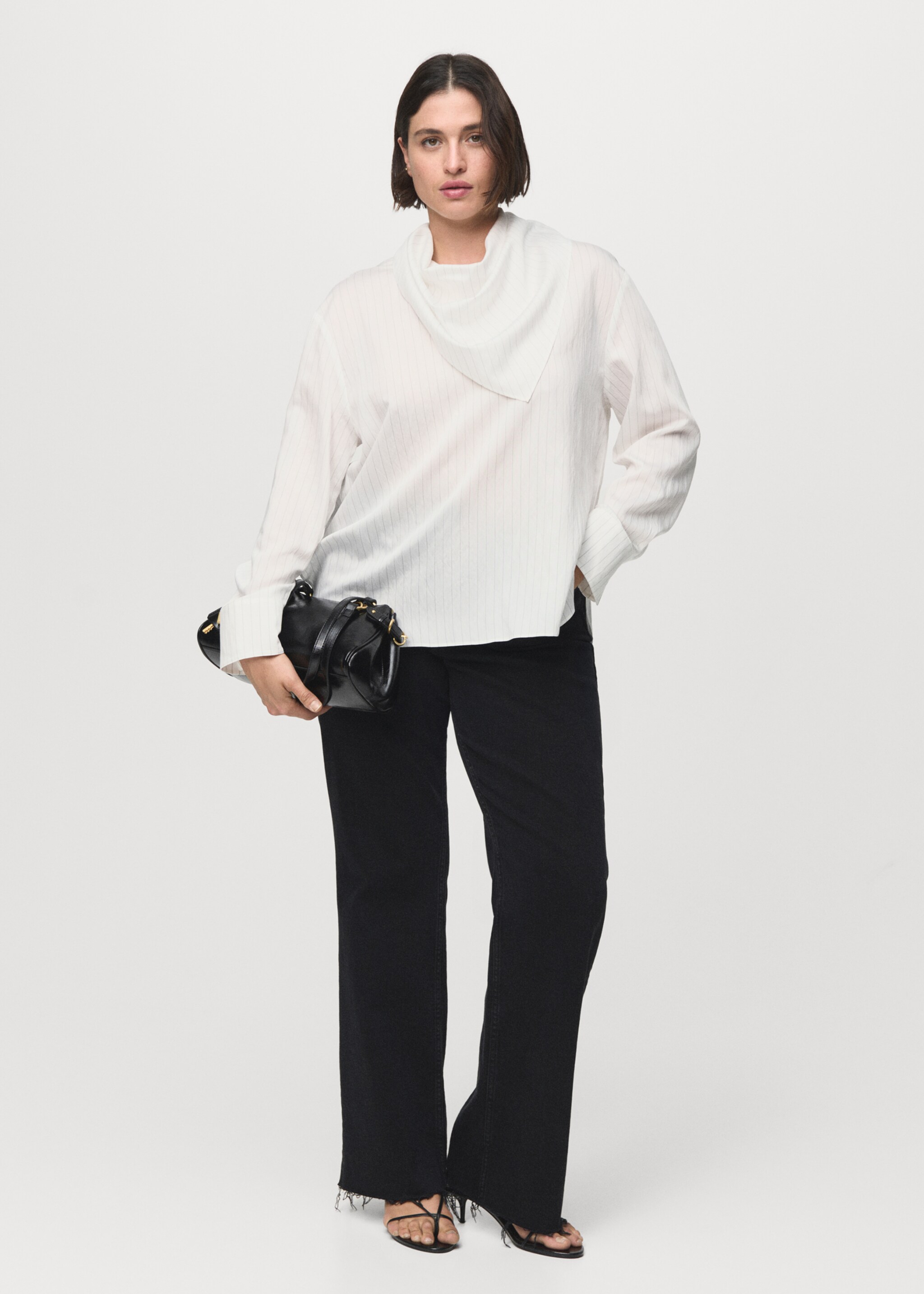 Striped blouse with handkerchief - Details of the article 3, White. Ref: 17045814-00.