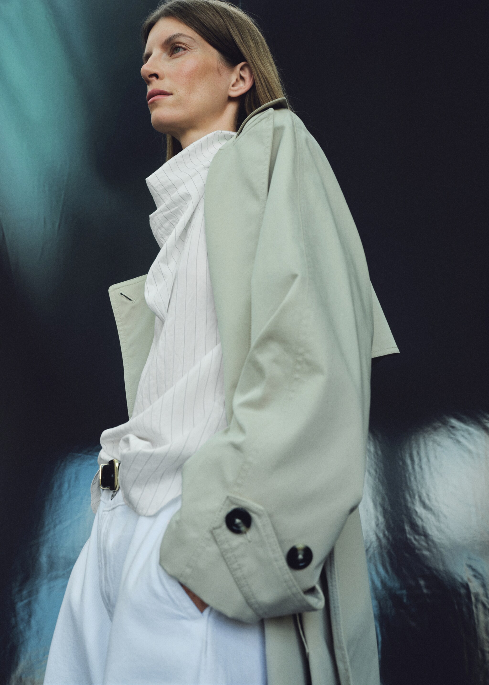 Striped blouse with handkerchief - Details of the article 6, White. Ref: 17045814-00.