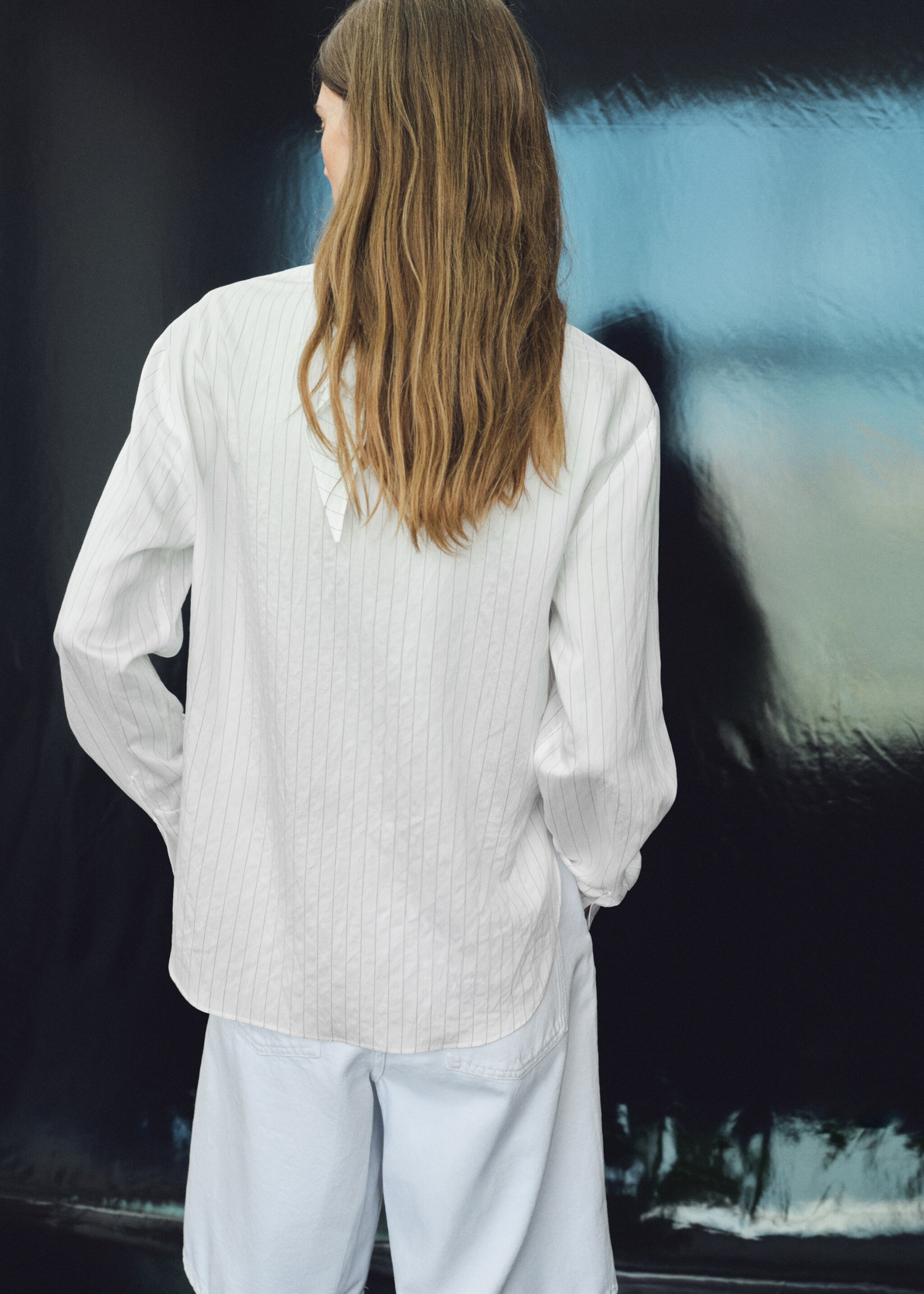 Striped blouse with handkerchief - Reverse of the article, White. Ref: 17045814-00.