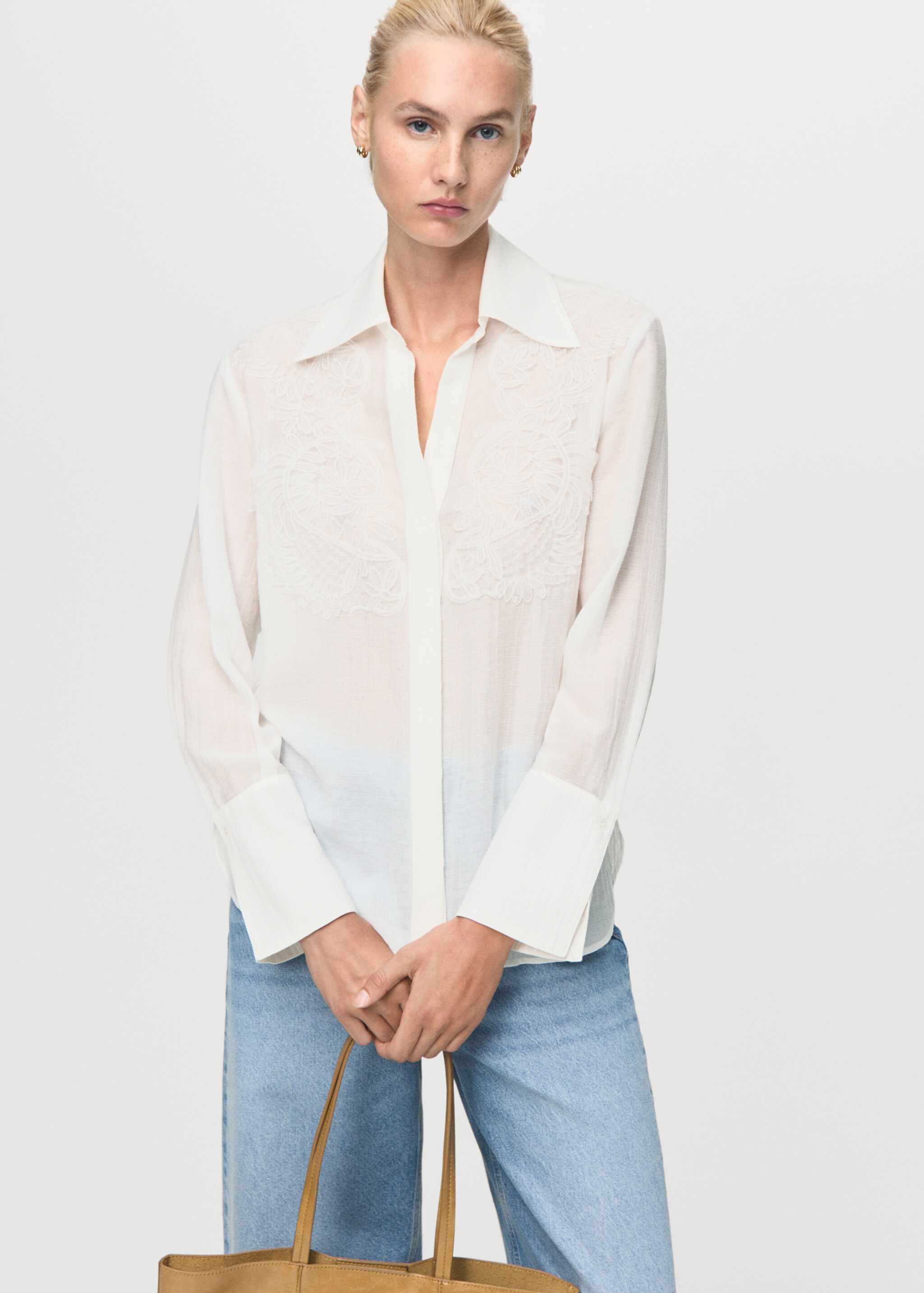 Lyocell shirt with patches - Medium plane, Off White. Ref: 17045816-00.