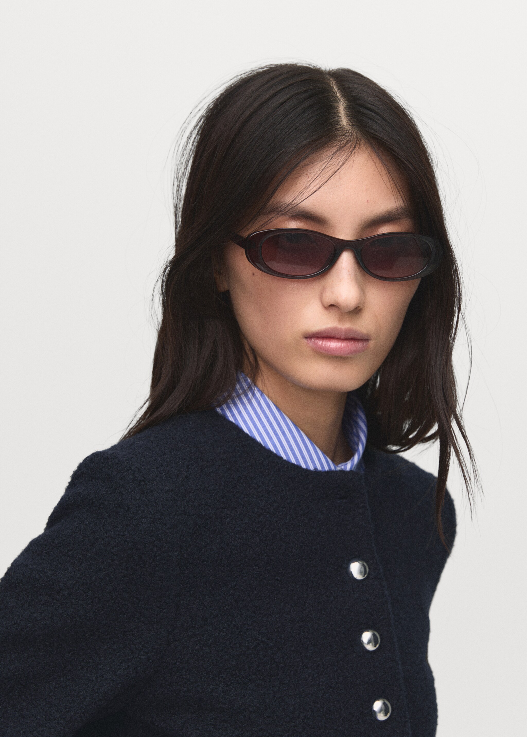 Bouclé jacket with jewel buttons - Details of the article 1, Navy. Ref: 17045817-00.