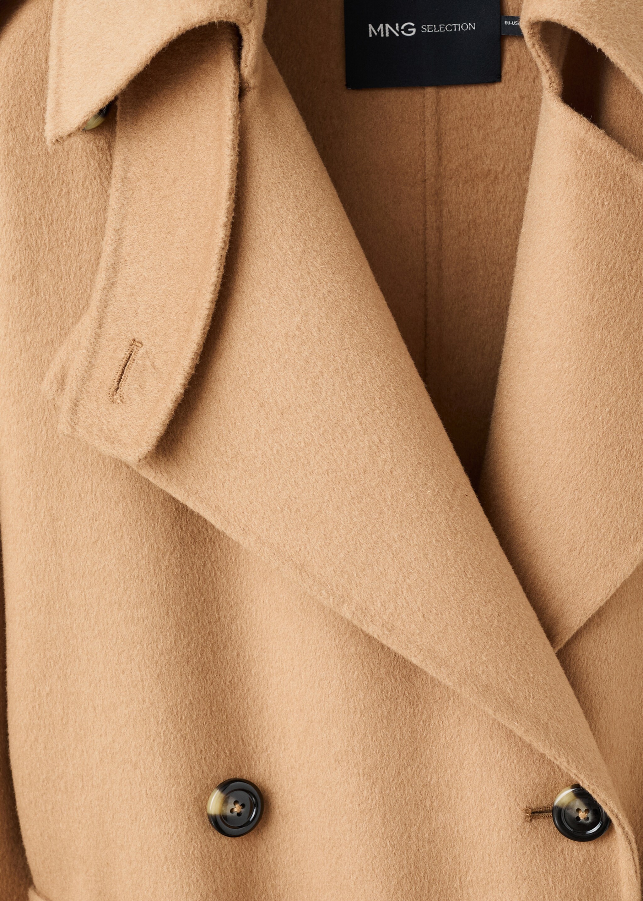 Double-breasted wool coat - Details of the article 8, Medium Brown. Ref: 17045824-00.