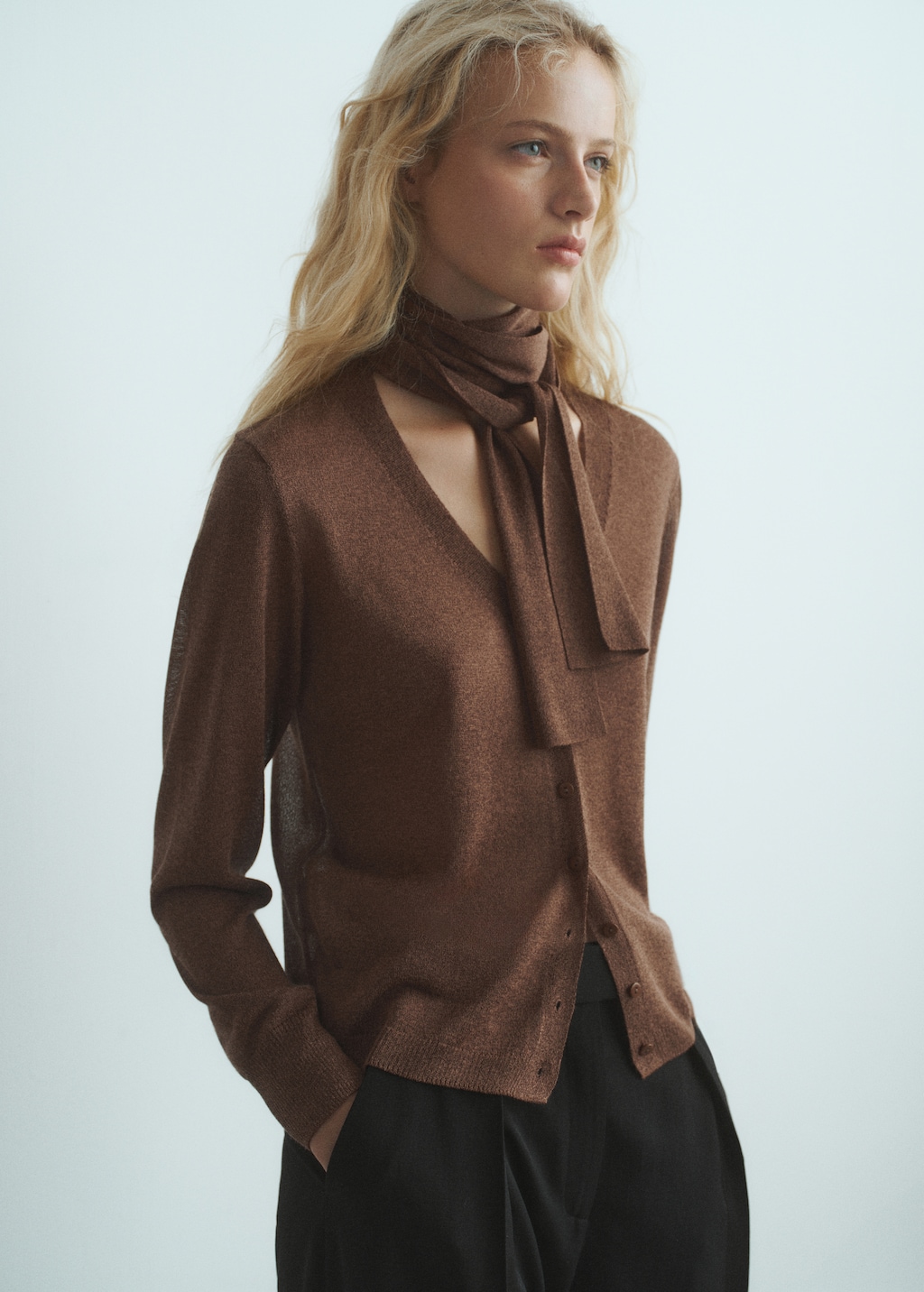 Mango Fine-knit cardigan with foulard