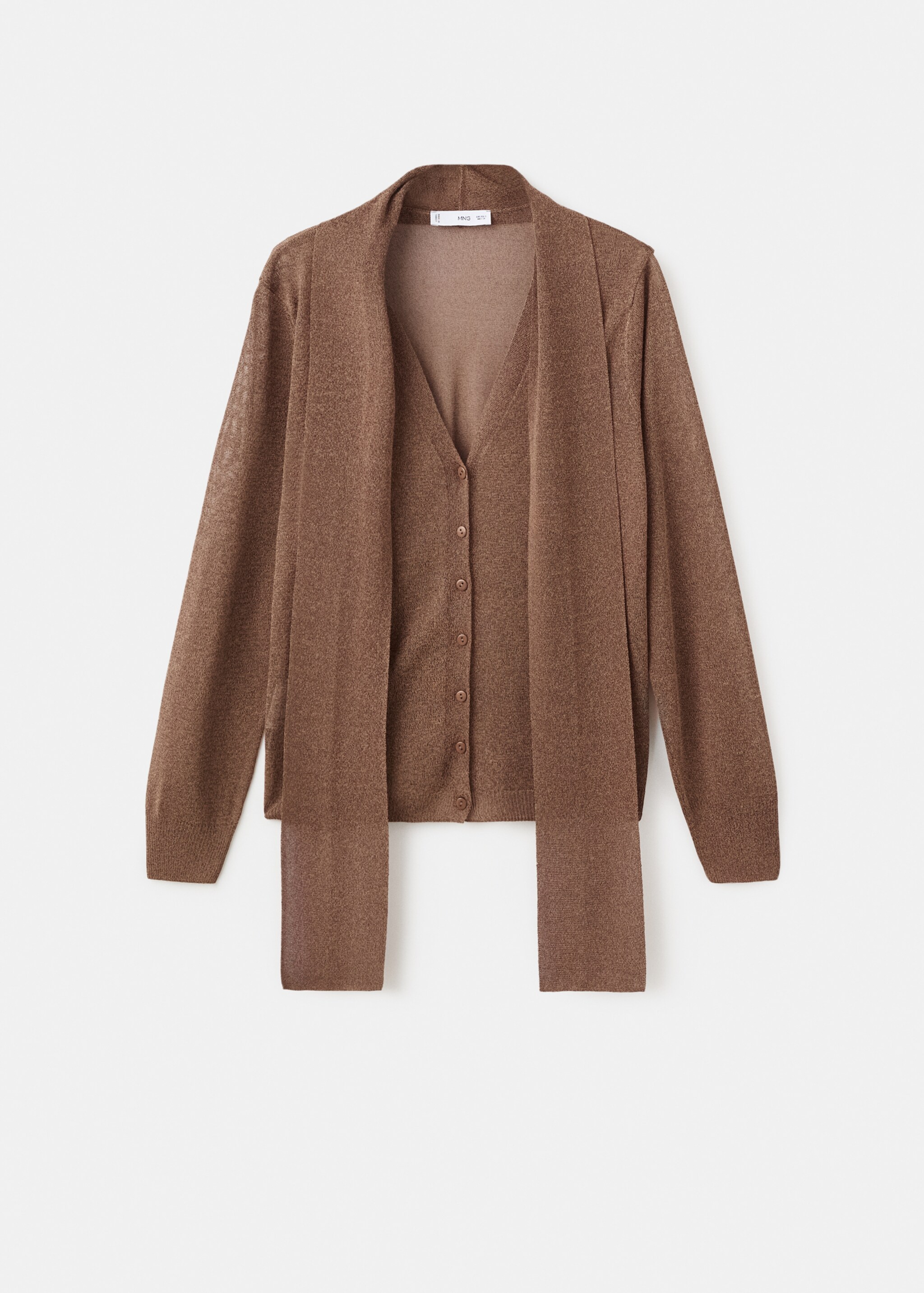 Fine-knit cardigan with foulard - Article without model, Brown. Ref: 17045825-00.