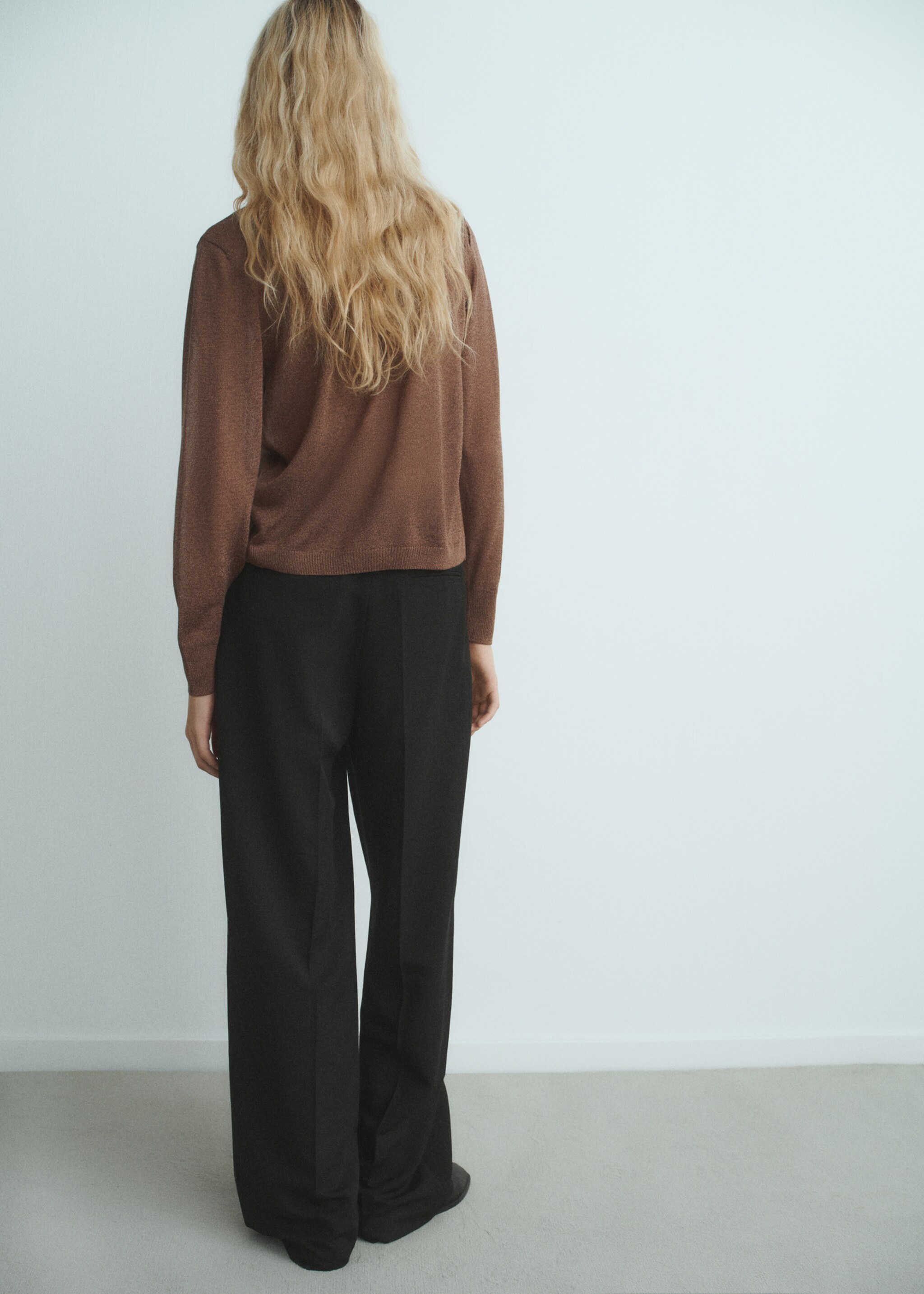 Fine-knit cardigan with foulard - Reverse of the article, Brown. Ref: 17045825-00.
