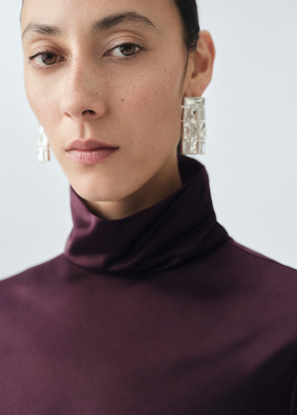 High collar satin blouse