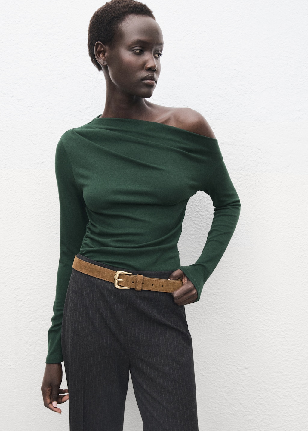 Long-sleeved t-shirt with asymmetrical neckline
