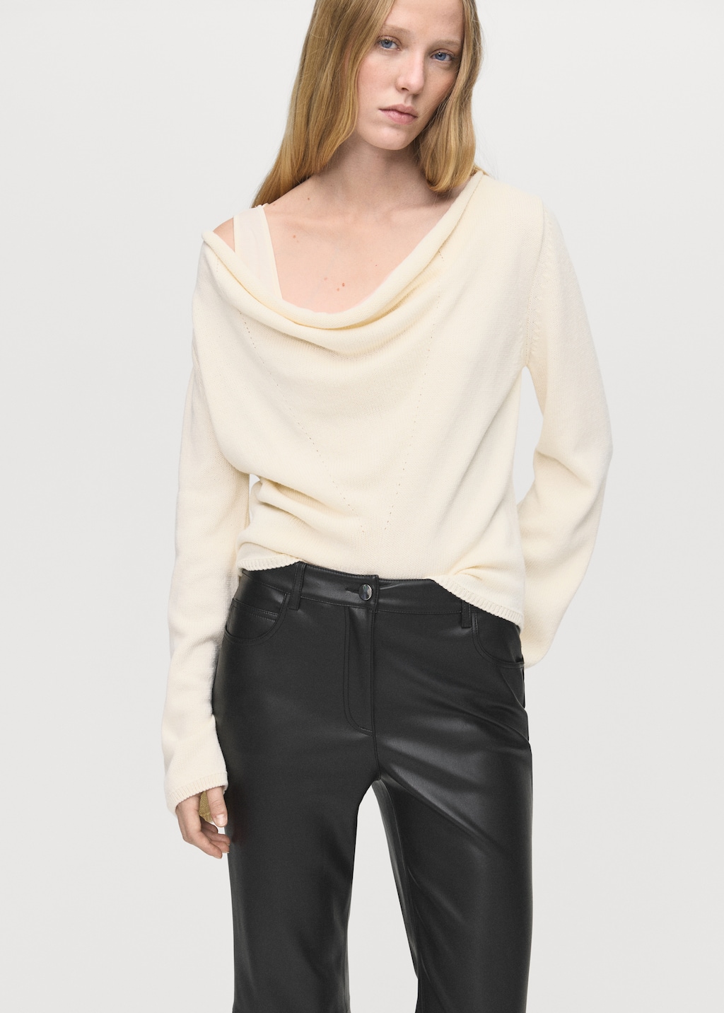Faux-leather flared trousers