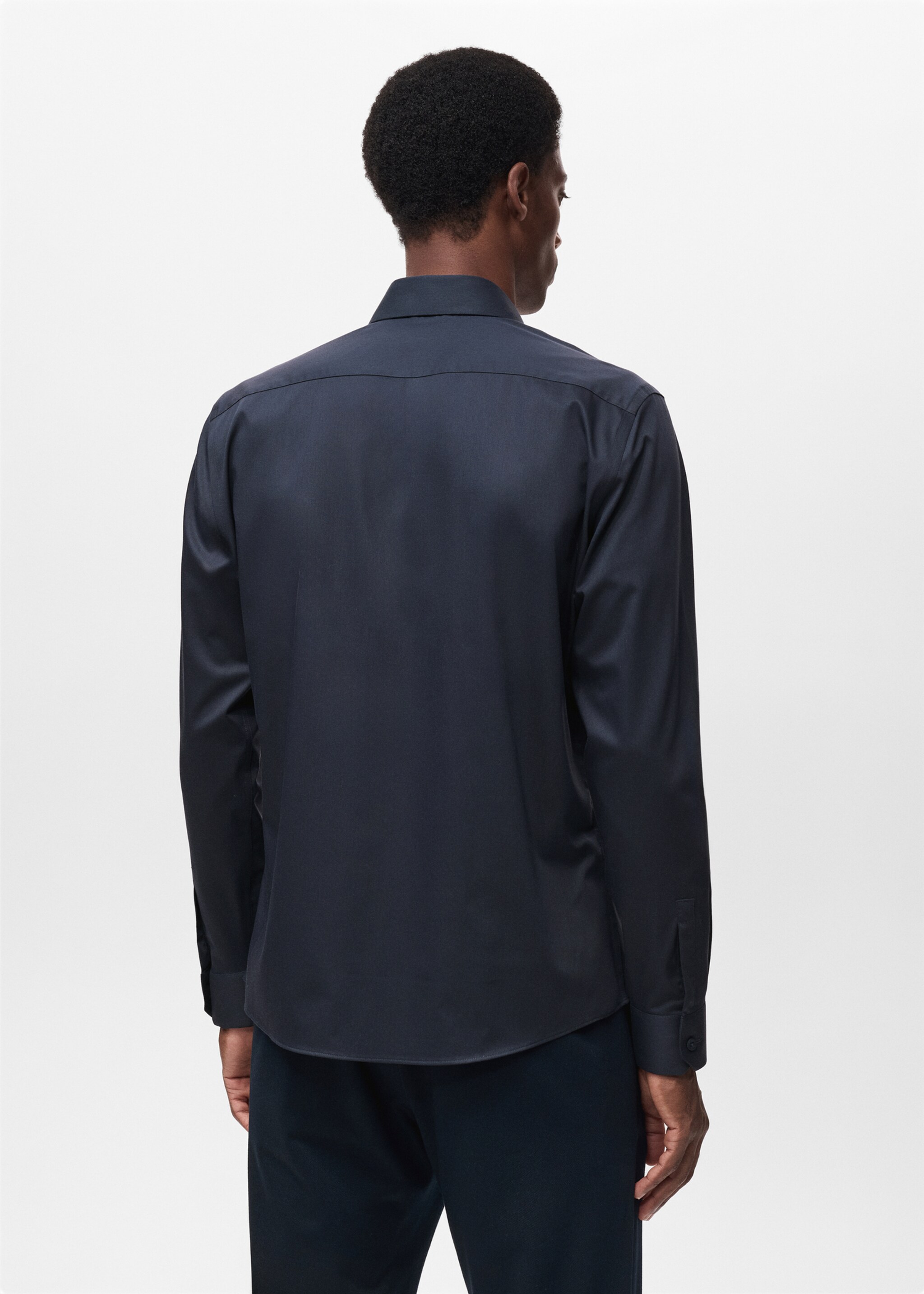Comfort stretch non-iron shirt - Reverse of the article, Navy. Ref: 17045980-00.